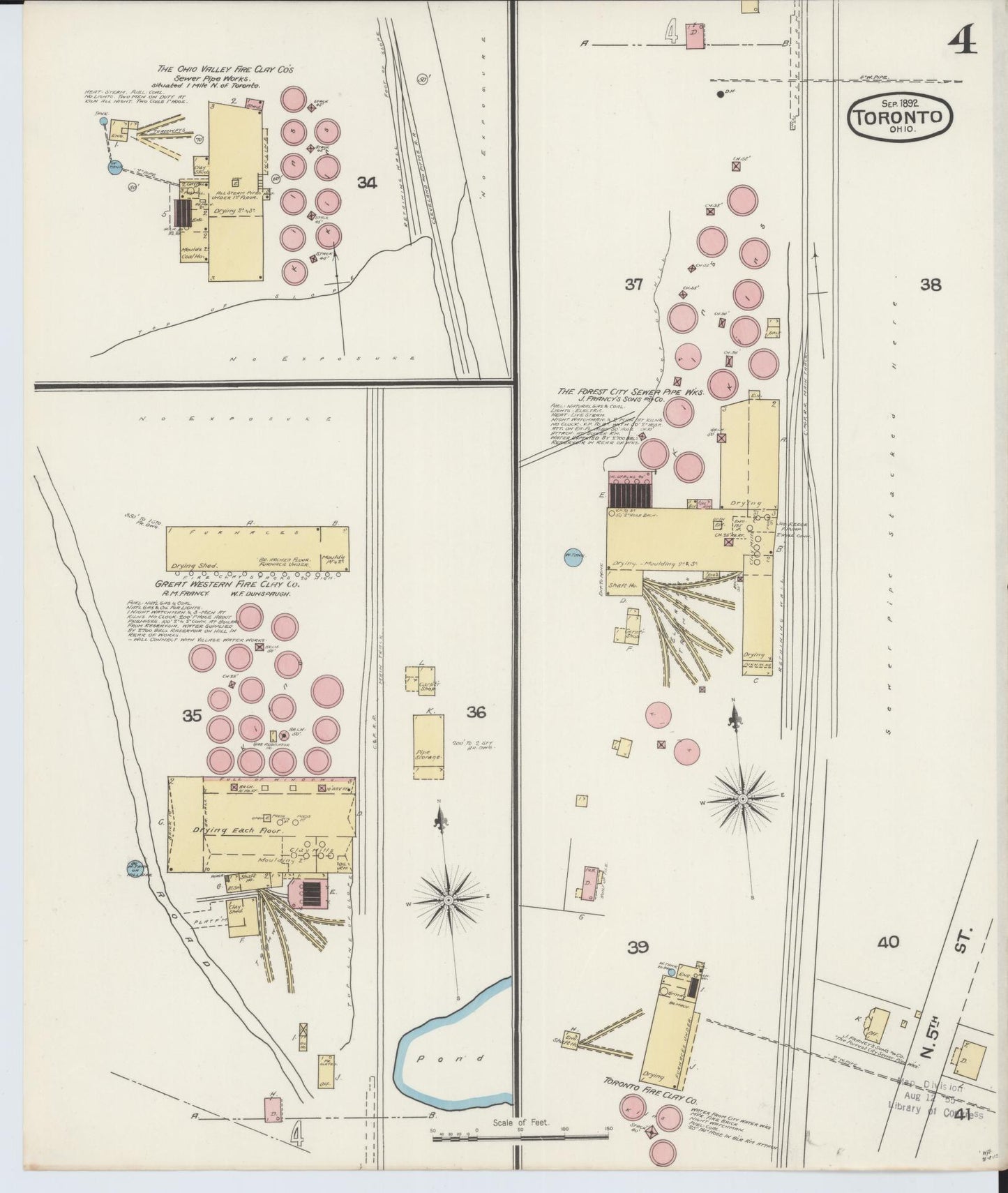 Sanborn Fire Insurance Map from Toronto, Jefferson County, Ohio (1892), Sheet #0004 - Historic Sanborn Fire Insurance Map Print, vintage old map wall art, antique decor, genealogy gift, Ohio Ohio map