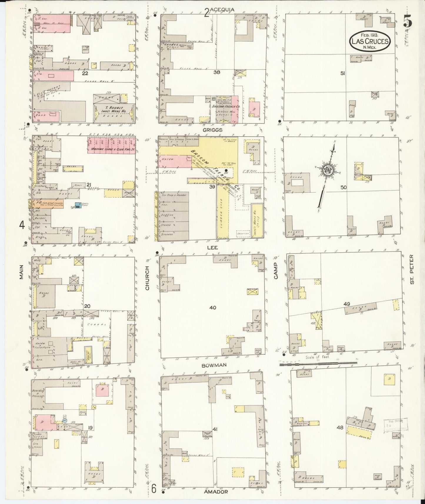 Sanborn Fire Insurance Map from Las Cruces, Dona Ana County, New Mexico (1913), Sheet #0005 - Historic Sanborn Fire Insurance Map Print, vintage old map wall art, antique decor, genealogy gift, New Mexico New Mexico map