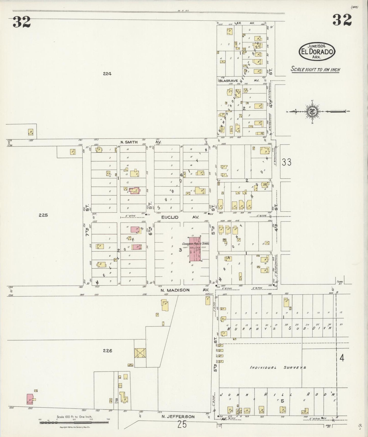 Sanborn Fire Insurance Map from El Dorado, Union County, Arkansas (1924), Sheet #0032 - Historic Sanborn Fire Insurance Map Print, vintage old map wall art, antique decor, genealogy gift, Arkansas Arkansas map