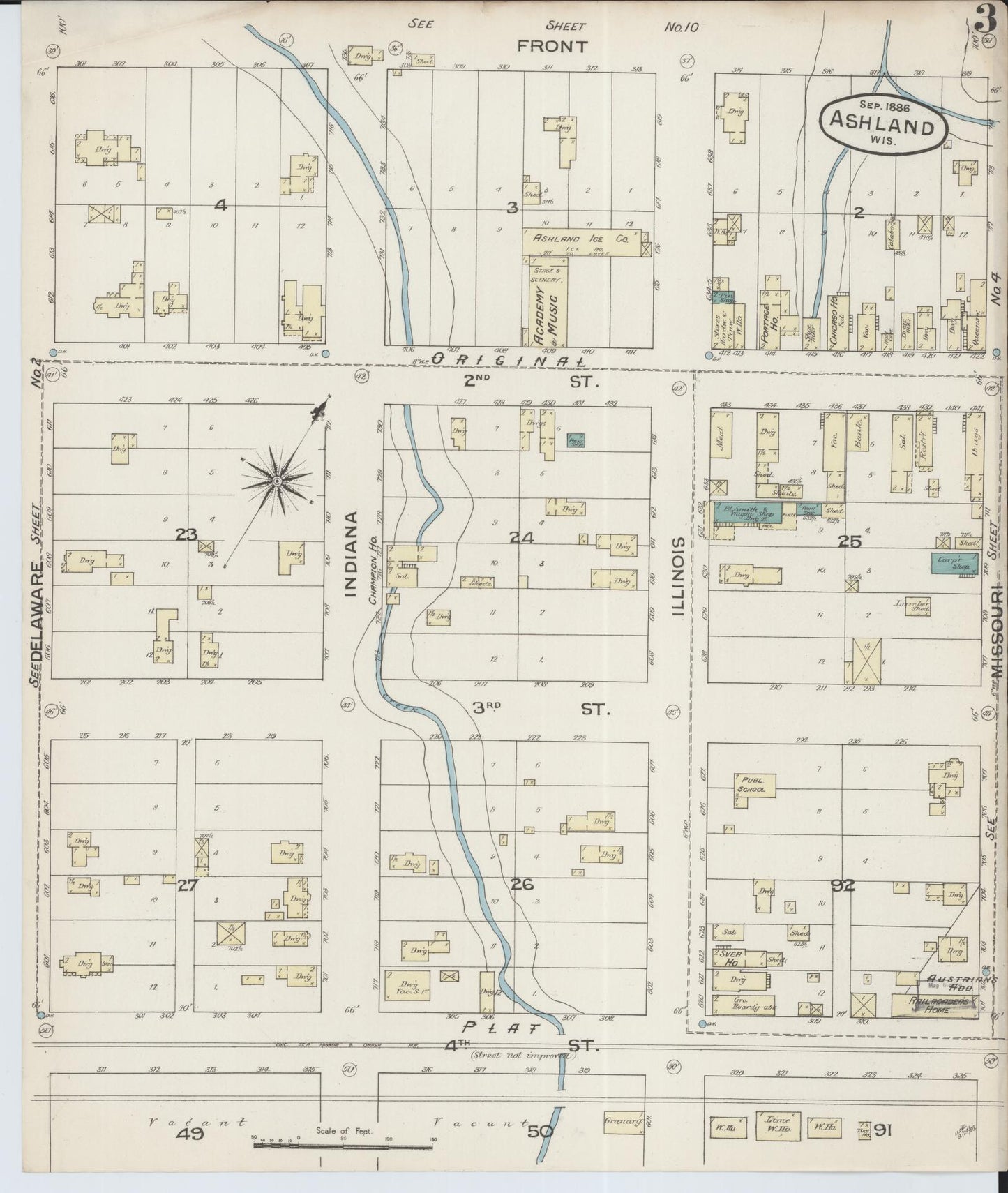 Sanborn Fire Insurance Map from Ashland, Ashland County, Wisconsin (1886), Sheet #0003 - Historic Sanborn Fire Insurance Map Print, vintage old map wall art, antique decor, genealogy gift, Wisconsin Wisconsin map