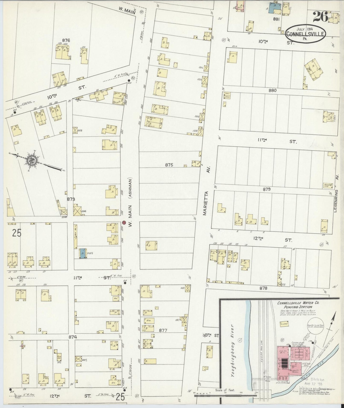 Sanborn Fire Insurance Map from Connellsville, Fayette County, Pennsylvania (1914), Sheet #0026 - Historic Sanborn Fire Insurance Map Print, vintage old map wall art, antique decor, genealogy gift, Pennsylvania Pennsylvania map