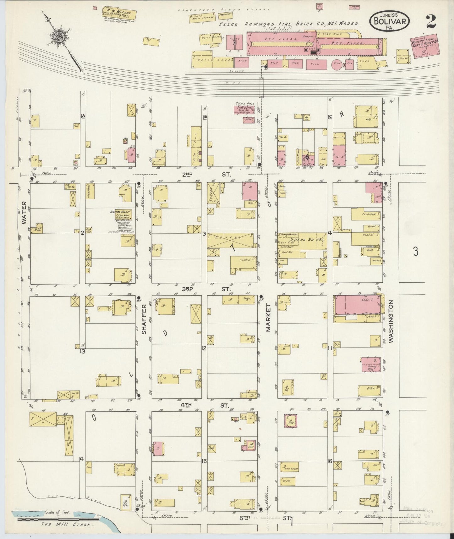 Sanborn Fire Insurance Map from Bolivar, Westmoreland County, Pennsylvania (1915), Sheet #0002 - Historic Sanborn Fire Insurance Map Print, vintage old map wall art, antique decor, genealogy gift, Indiana Indiana map