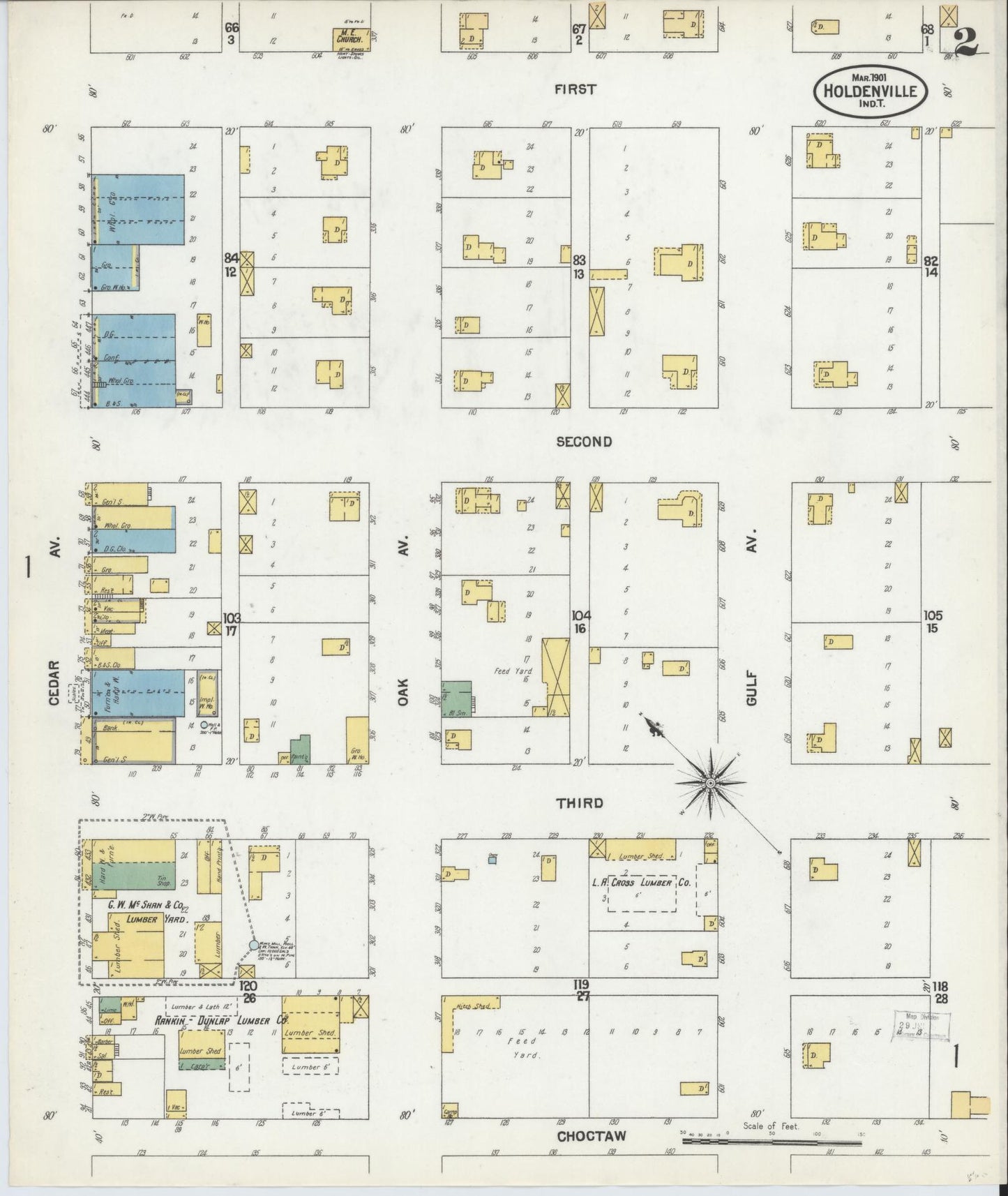 Sanborn Fire Insurance Map from Holdenville, Hughes County, Oklahoma (1901), Sheet #0002 - Historic Sanborn Fire Insurance Map Print, vintage old map wall art, antique decor, genealogy gift, Oklahoma Oklahoma map