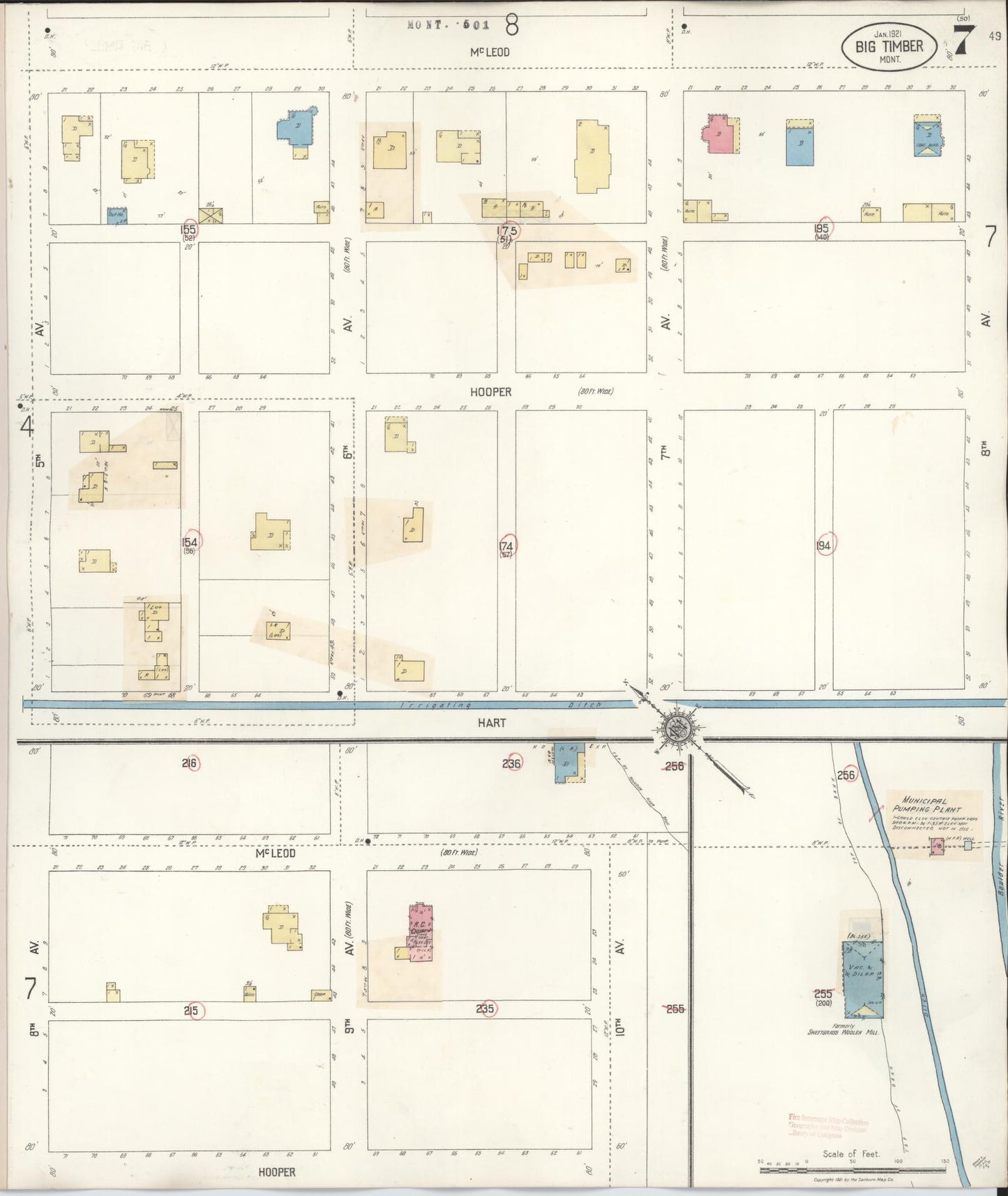 Sanborn Fire Insurance Map from Big Timber, Sweet Grass County, Montana (1938), Sheet #0007 - Historic Sanborn Fire Insurance Map Print, vintage old map wall art, antique decor, genealogy gift, Montana Montana map
