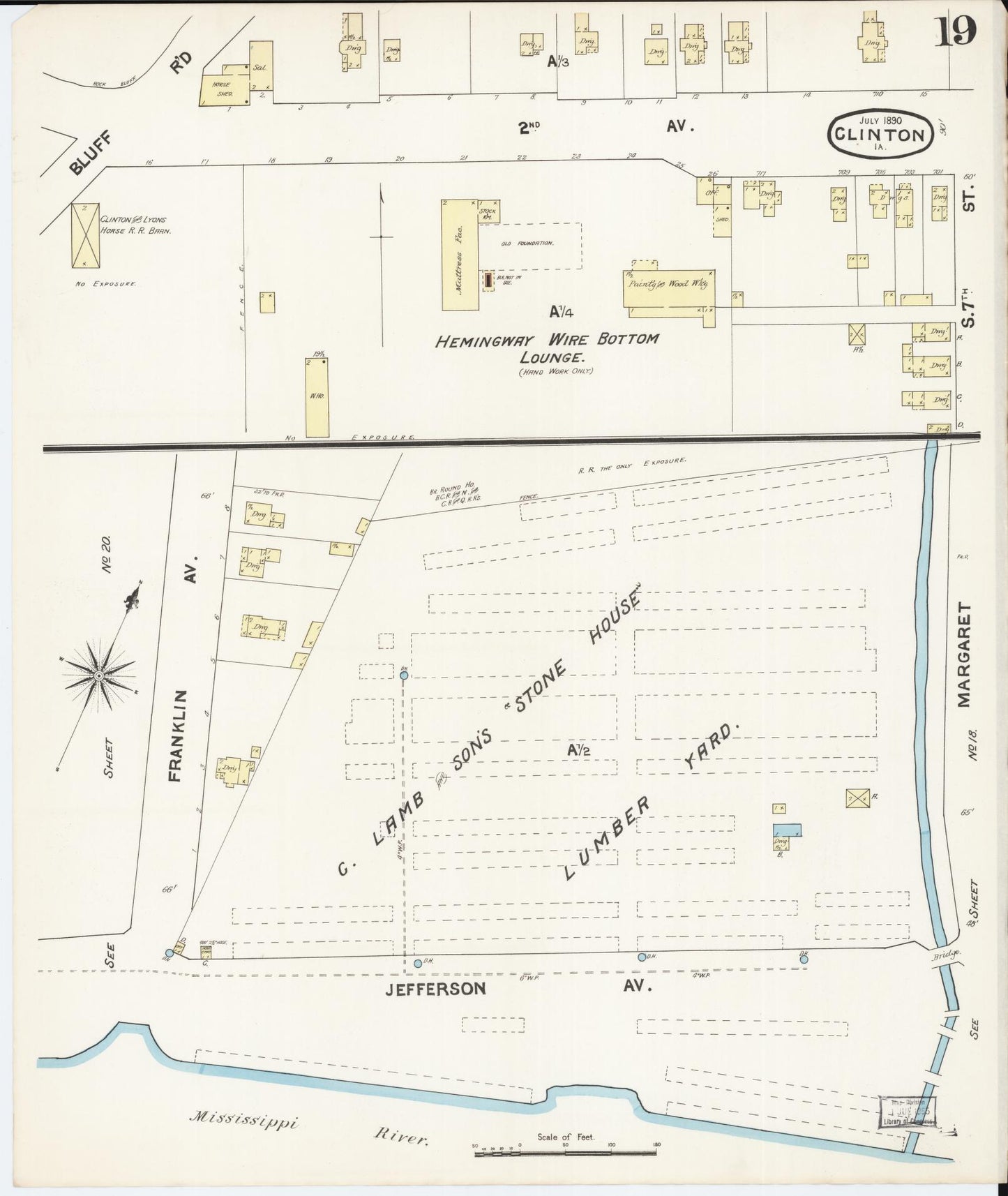 Sanborn Fire Insurance Map from Clinton, Clinton County, Iowa (1890), Sheet #0019 - Historic Sanborn Fire Insurance Map Print, vintage old map wall art
