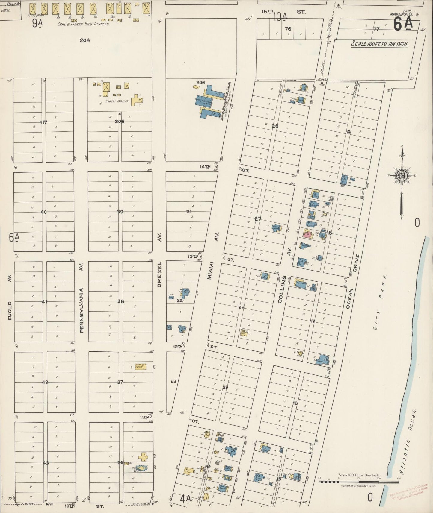 Sanborn Fire Insurance Map from Miami Beach, Dade County, Florida (1921), Sheet #0006 - Historic Sanborn Fire Insurance Map Print, vintage old map wall art, antique decor, genealogy gift, Florida Florida map