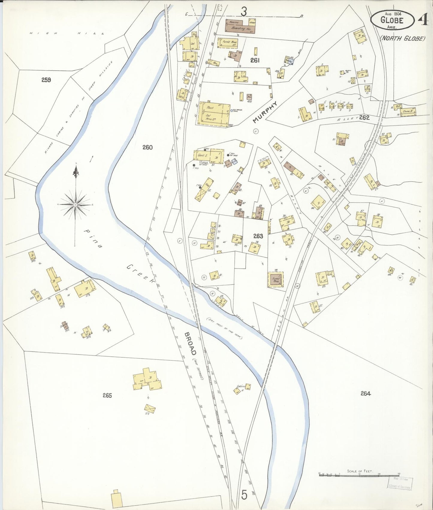 Sanborn Fire Insurance Map from Globe, Gila County, Arizona (1904), Sheet #0004 - Historic Sanborn Fire Insurance Map Print, vintage old map wall art, antique decor, genealogy gift, Arizona Arizona map