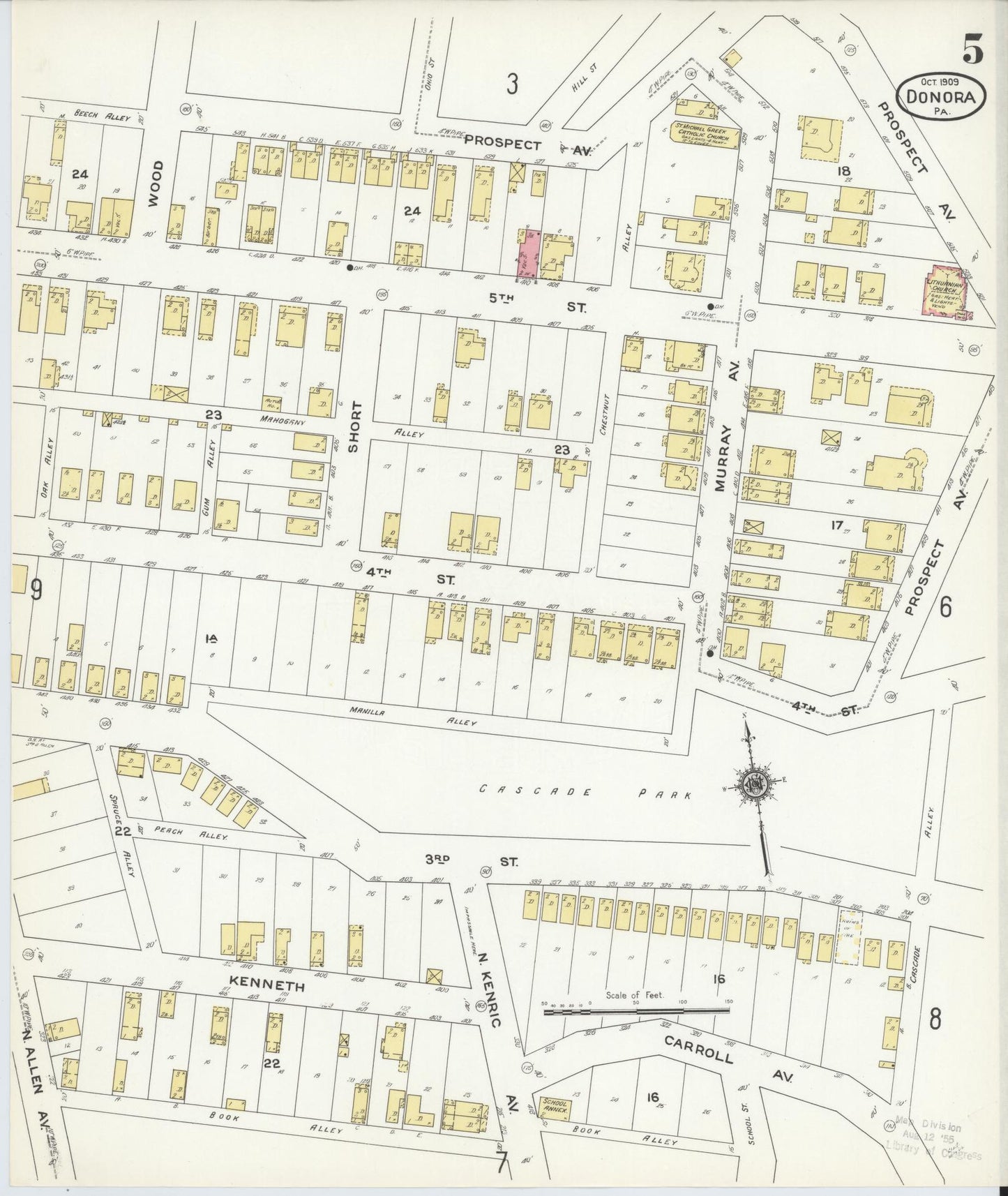 Sanborn Fire Insurance Map from Donora, Washington County, Pennsylvania (1909), Sheet #0005 - Historic Sanborn Fire Insurance Map Print, vintage old map wall art, antique decor, genealogy gift, Pennsylvania Pennsylvania map