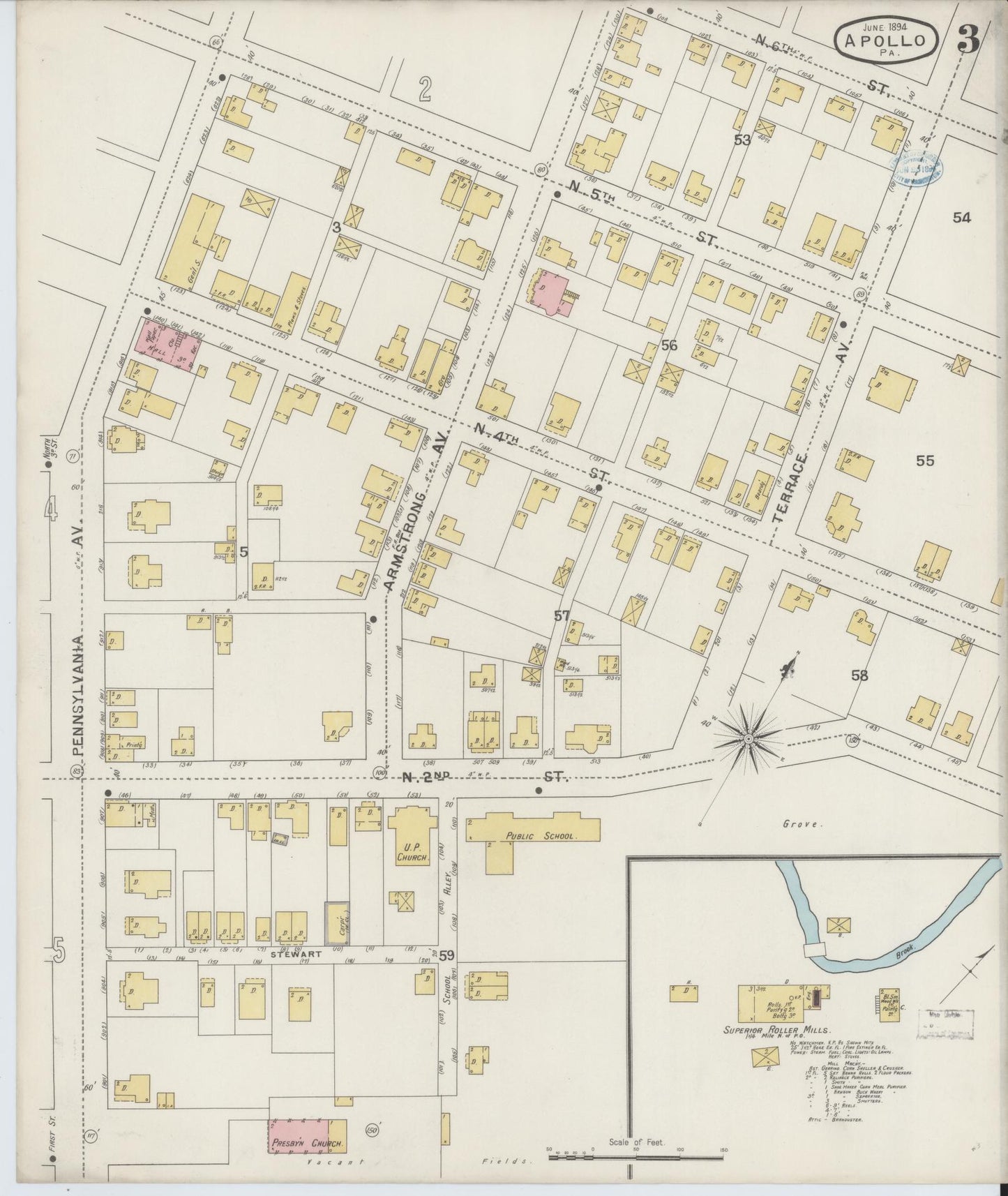 Sanborn Fire Insurance Map from Apollo, Armstrong County, Pennsylvania (1894), Sheet #0003 - Historic Sanborn Fire Insurance Map Print, vintage old map wall art, antique decor, genealogy gift, Pennsylvania Pennsylvania map
