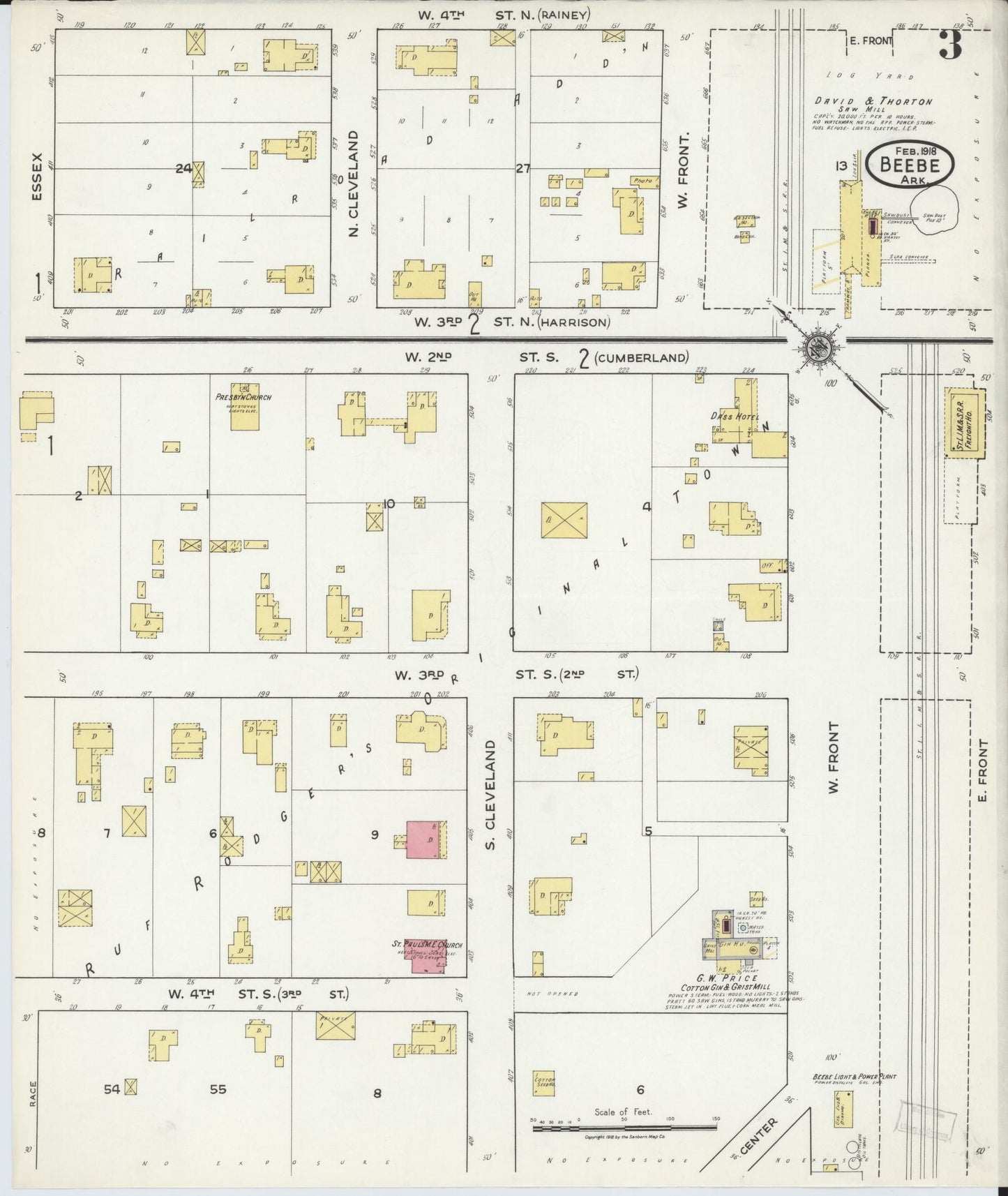 Sanborn Fire Insurance Map from Beebe, White County, Arkansas (1918), Sheet #0003 - Complete Map Set gallery image, historic Sanborn map, vintage wall art, Arkansas Arkansas