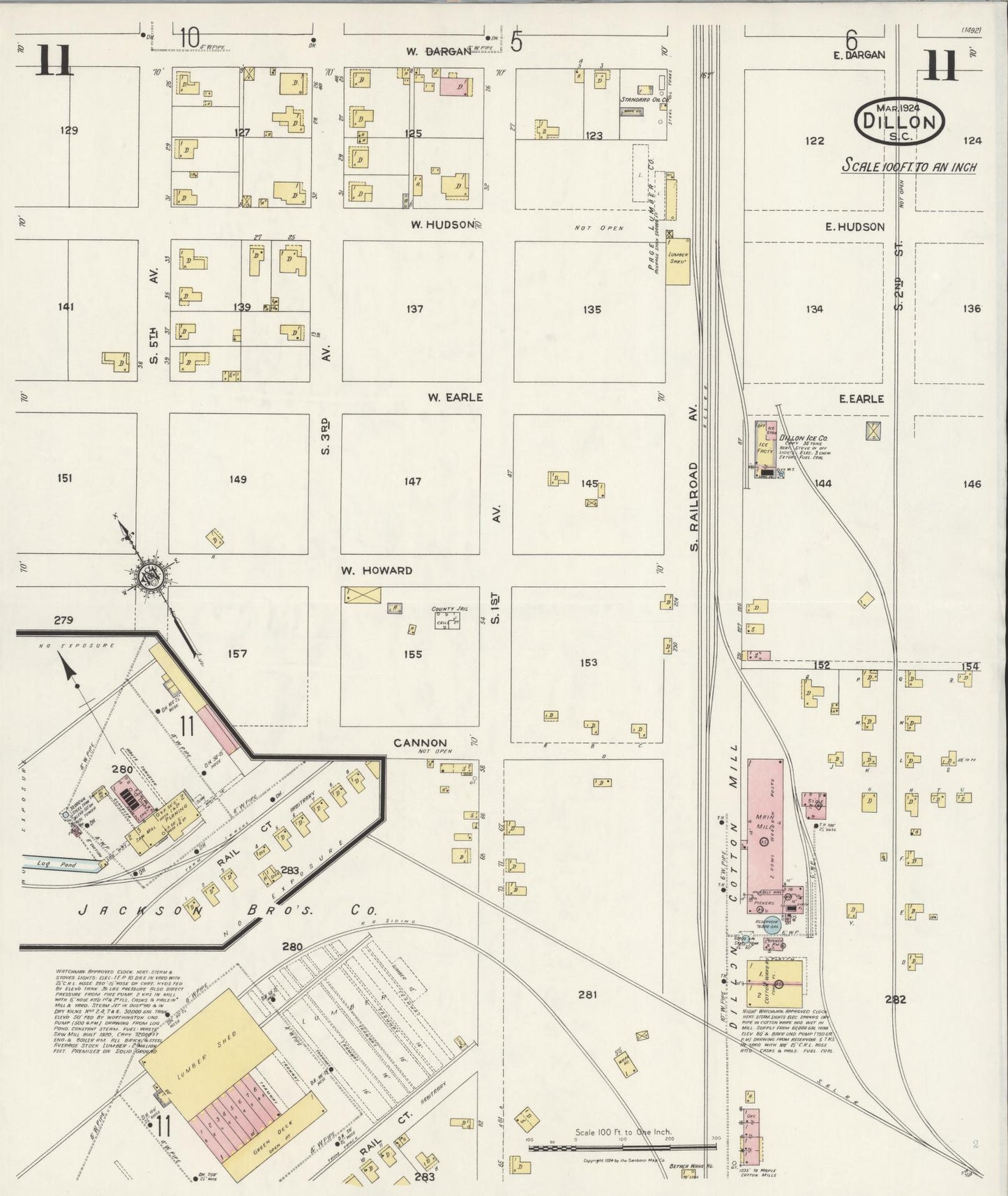 Sanborn Fire Insurance Map from Dillon, Dillon County, South Carolina (1924), Sheet #0011 - Historic Sanborn Fire Insurance Map Print, vintage old map wall art, antique decor, genealogy gift, South Carolina South Carolina map
