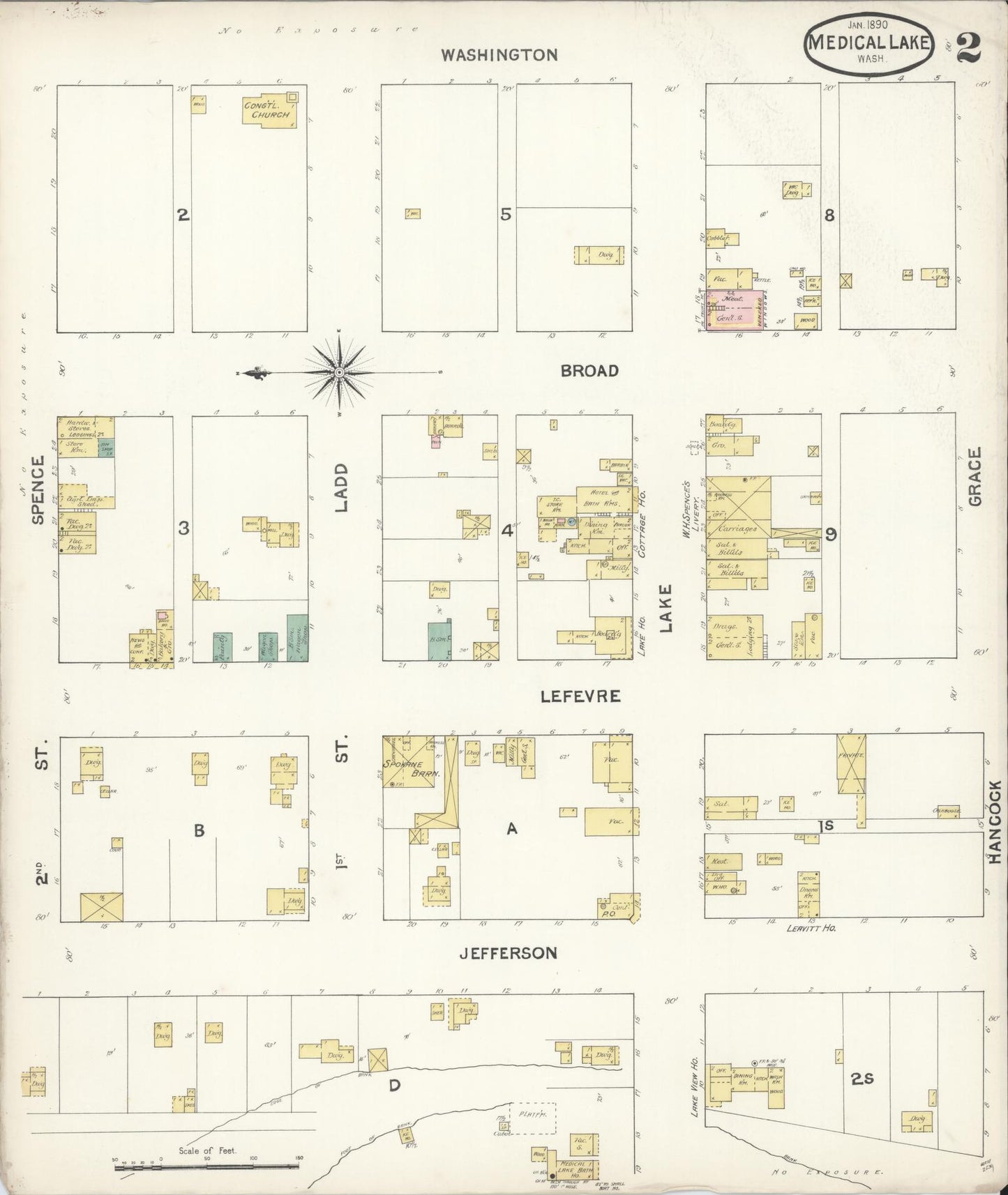 Sanborn Fire Insurance Map from Medical Lake, Spokane County, Washington (1890), Sheet #0002 - Complete Map Set gallery image, historic Sanborn map, vintage wall art, Washington Washington
