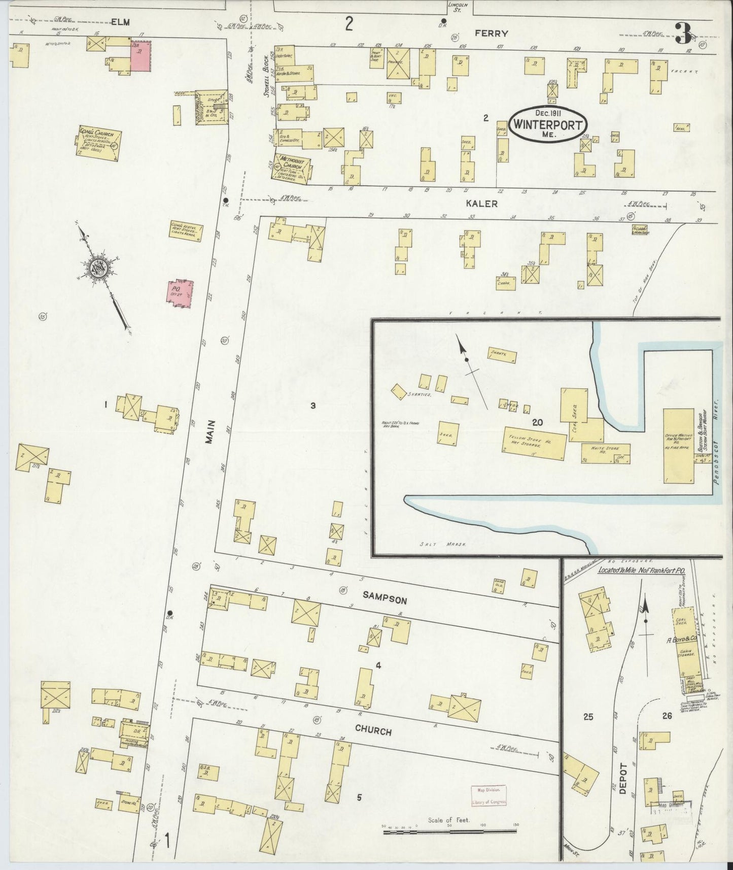 Sanborn Fire Insurance Map from Winterport, Waldo County, Maine (1911), Sheet #0003 - Complete Map Set gallery image, historic Sanborn map, vintage wall art, Maine Maine