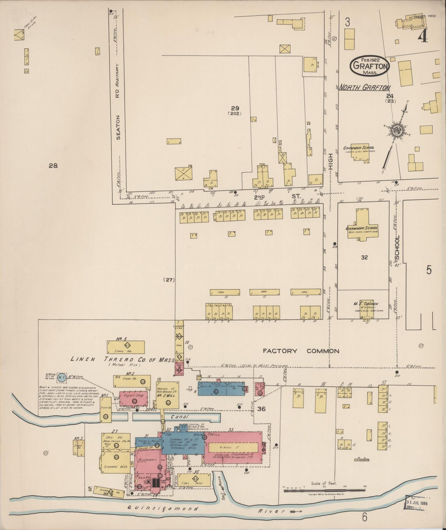 Sanborn Fire Insurance Map from Grafton, Worcester County, Massachusetts (1922), Sheet #0004 - Historic Sanborn Fire Insurance Map Print, vintage old map wall art, antique decor, genealogy gift, Massachusetts Massachusetts map