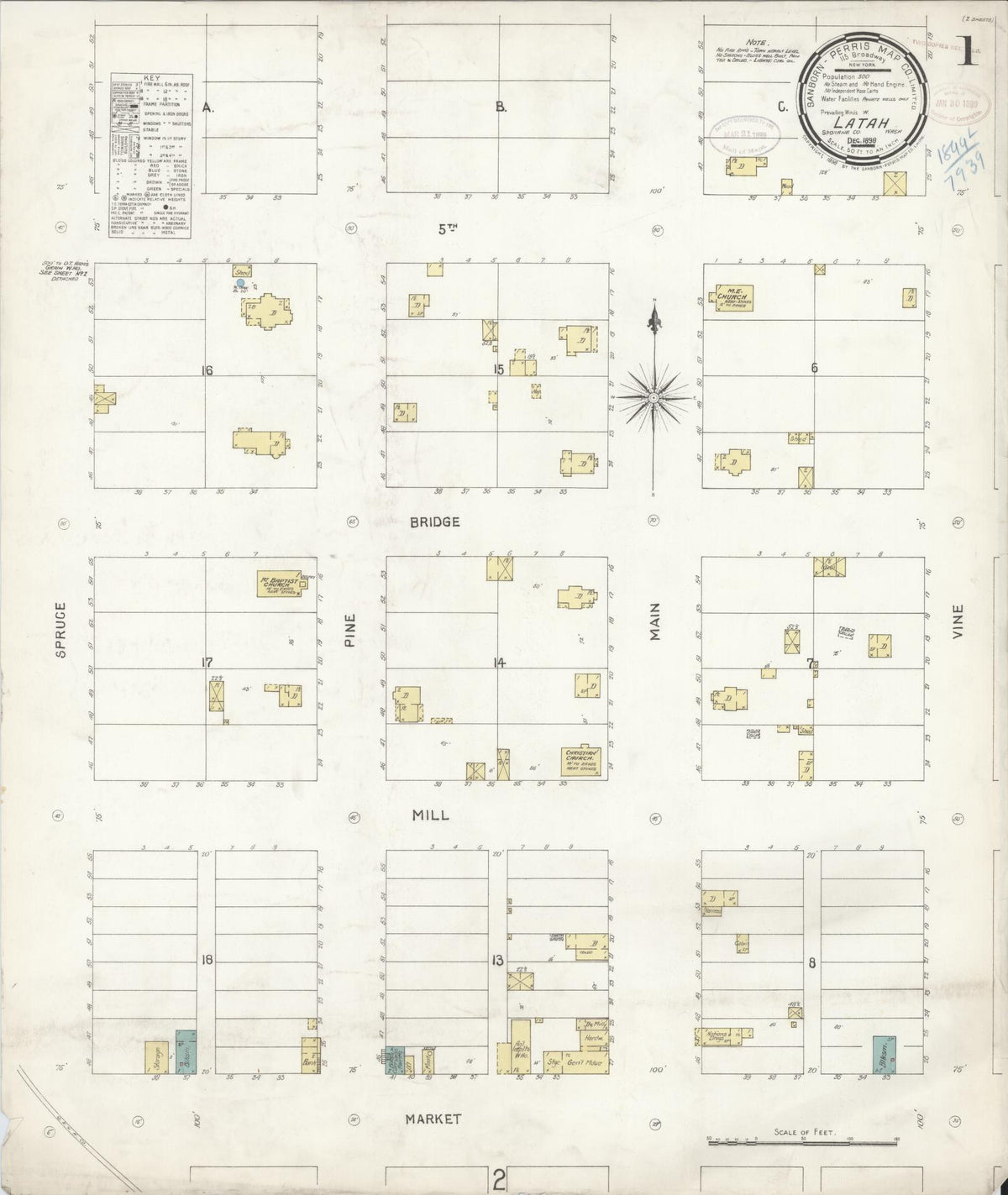 Sanborn Fire Insurance Map from Latah, Spokane County, Washington (1898), Sheet #0001 - Historic Sanborn Fire Insurance Map Print, vintage old map wall art, antique decor, genealogy gift, Washington Washington map