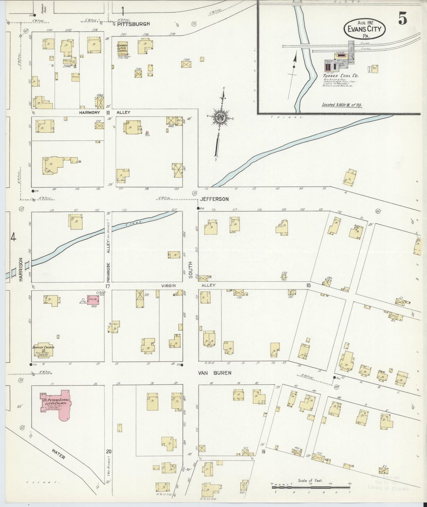Sanborn Fire Insurance Map from Evans City, Butler County, Pennsylvania (1912), Sheet #0005 - Historic Sanborn Fire Insurance Map Print, vintage old map wall art, antique decor, genealogy gift, Pennsylvania Pennsylvania map