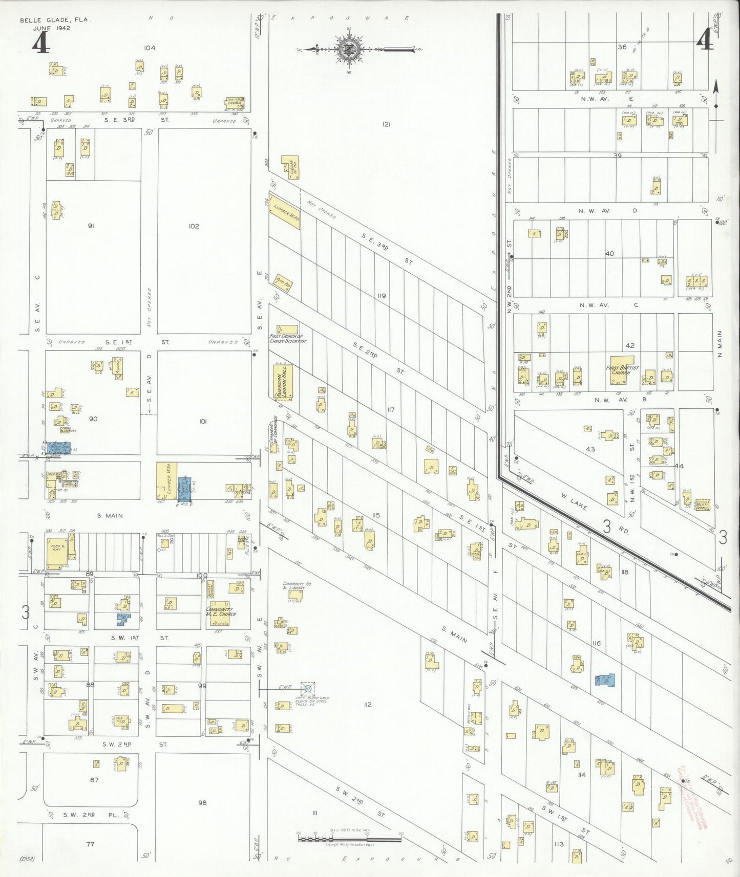 Sanborn Fire Insurance Map from Belle Glade, Palm Beach County, Florida (1942), Sheet #0004 - Historic Sanborn Fire Insurance Map Print, vintage old map wall art, antique decor, genealogy gift, Florida Florida map