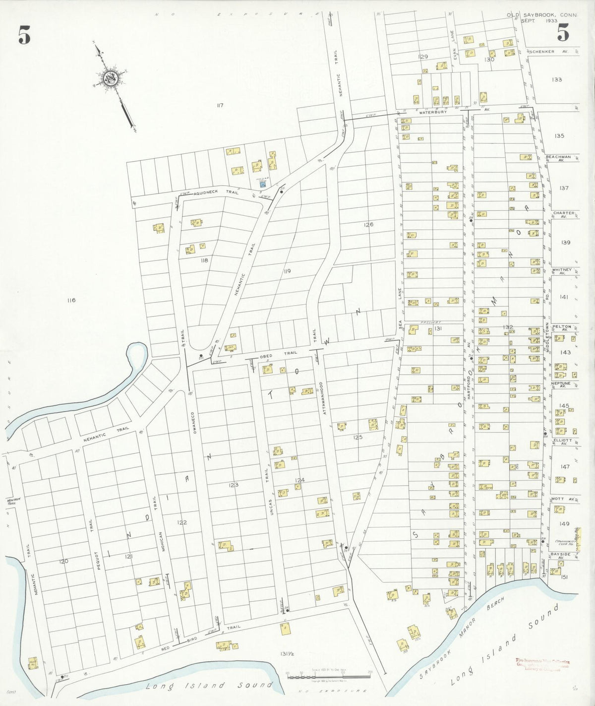 Sanborn Fire Insurance Map from Old Saybrook, Middlesex County, Connecticut (1933), Sheet #0005 - Historic Sanborn Fire Insurance Map Print, vintage old map wall art, antique decor, genealogy gift, Connecticut Connecticut map