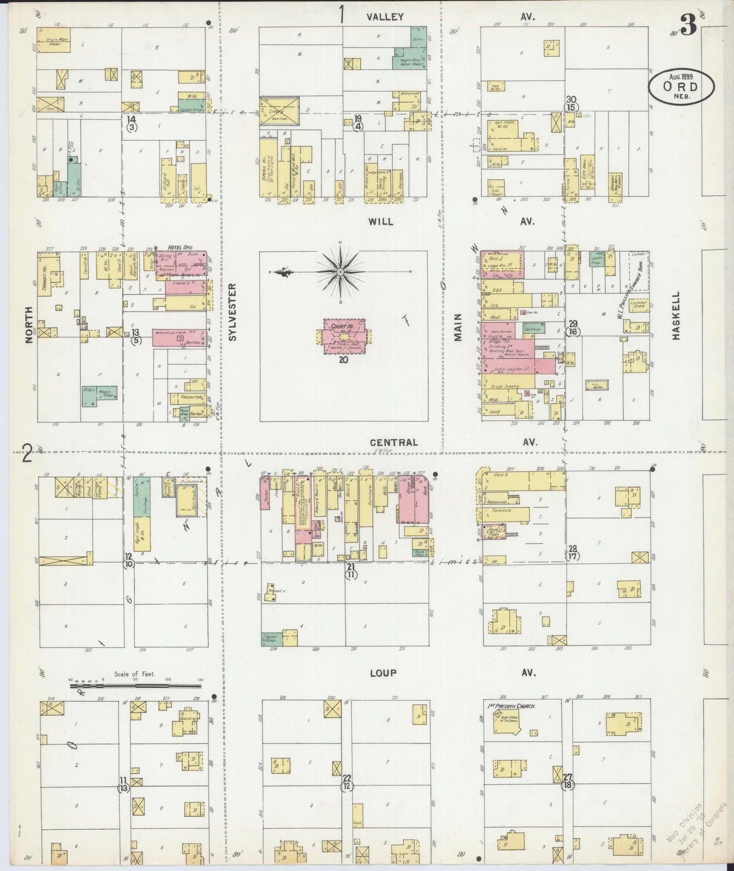 Sanborn Fire Insurance Map from Ord, Valley County, Nebraska (1899), Sheet #0003 - Historic Sanborn Fire Insurance Map Print, vintage old map wall art, antique decor, genealogy gift, Nebraska Nebraska map