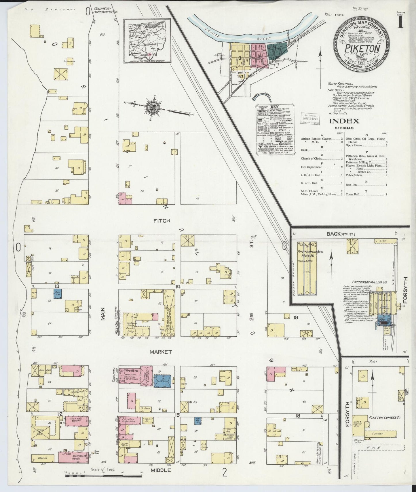 Sanborn Fire Insurance Map from Piketon, Pike County, Ohio (1921), Sheet #0001 - Historic Sanborn Fire Insurance Map Print, vintage old map wall art, antique decor, genealogy gift, Ohio Ohio map