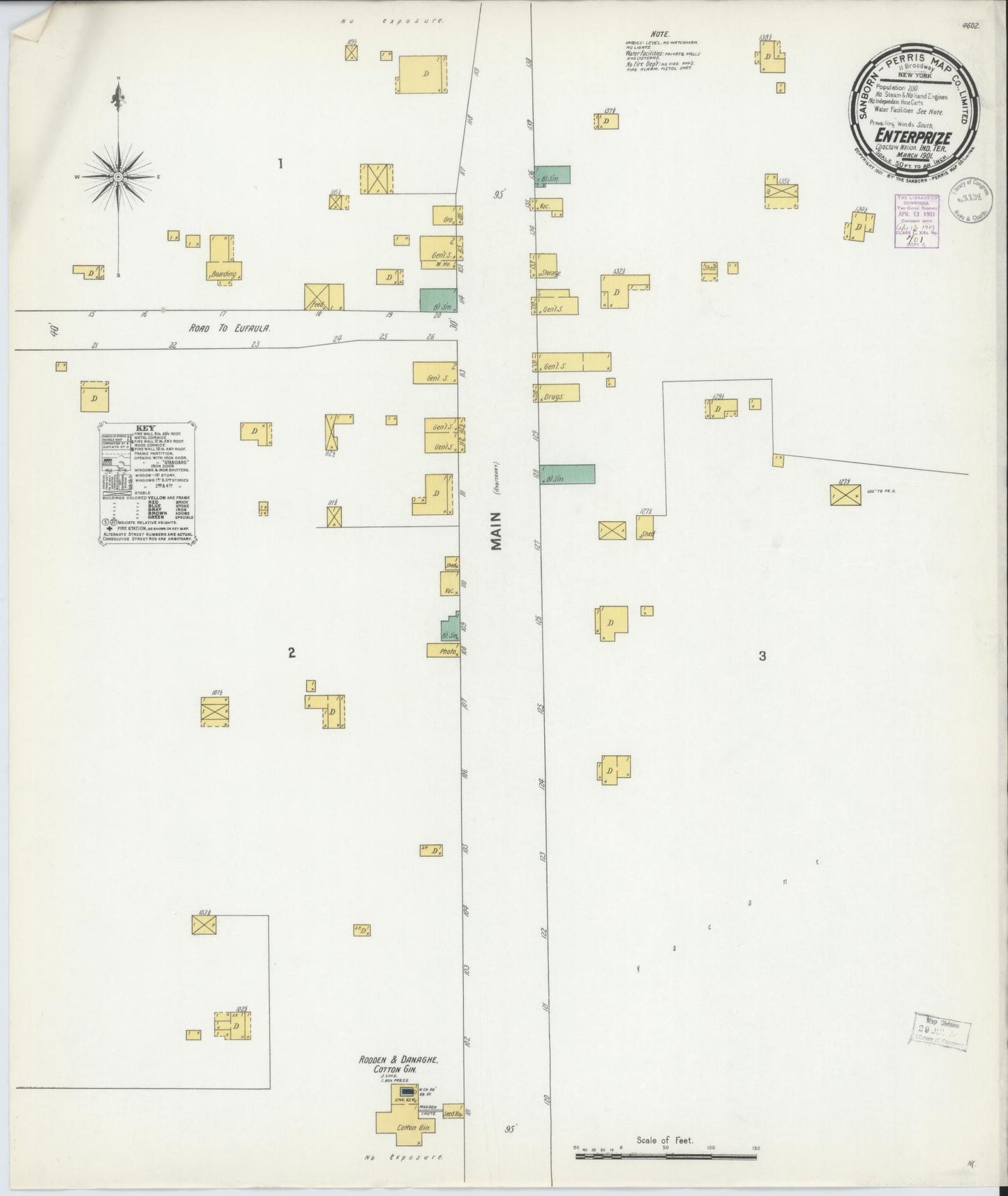 Sanborn Fire Insurance Map from Enterprise, Haskell County, Oklahoma (1901), Sheet #0001 - Historic Sanborn Fire Insurance Map Print, vintage old map wall art, antique decor, genealogy gift, Oklahoma Oklahoma map