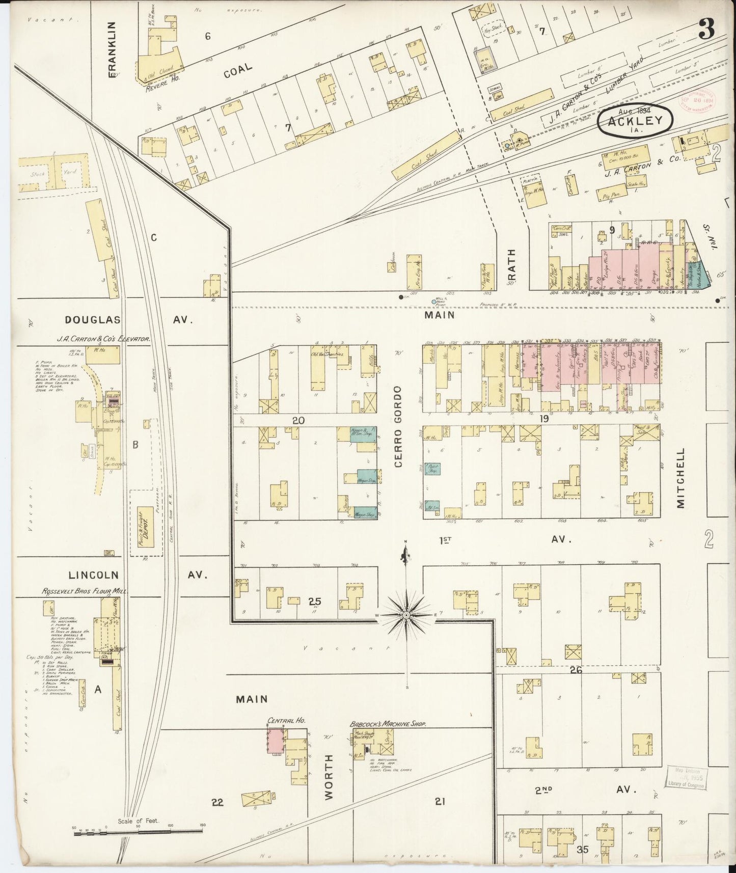 Sanborn Fire Insurance Map from Ackley, Hardin and Franklin Counties, Iowa (1894), Sheet #0003 - Historic Sanborn Fire Insurance Map Print