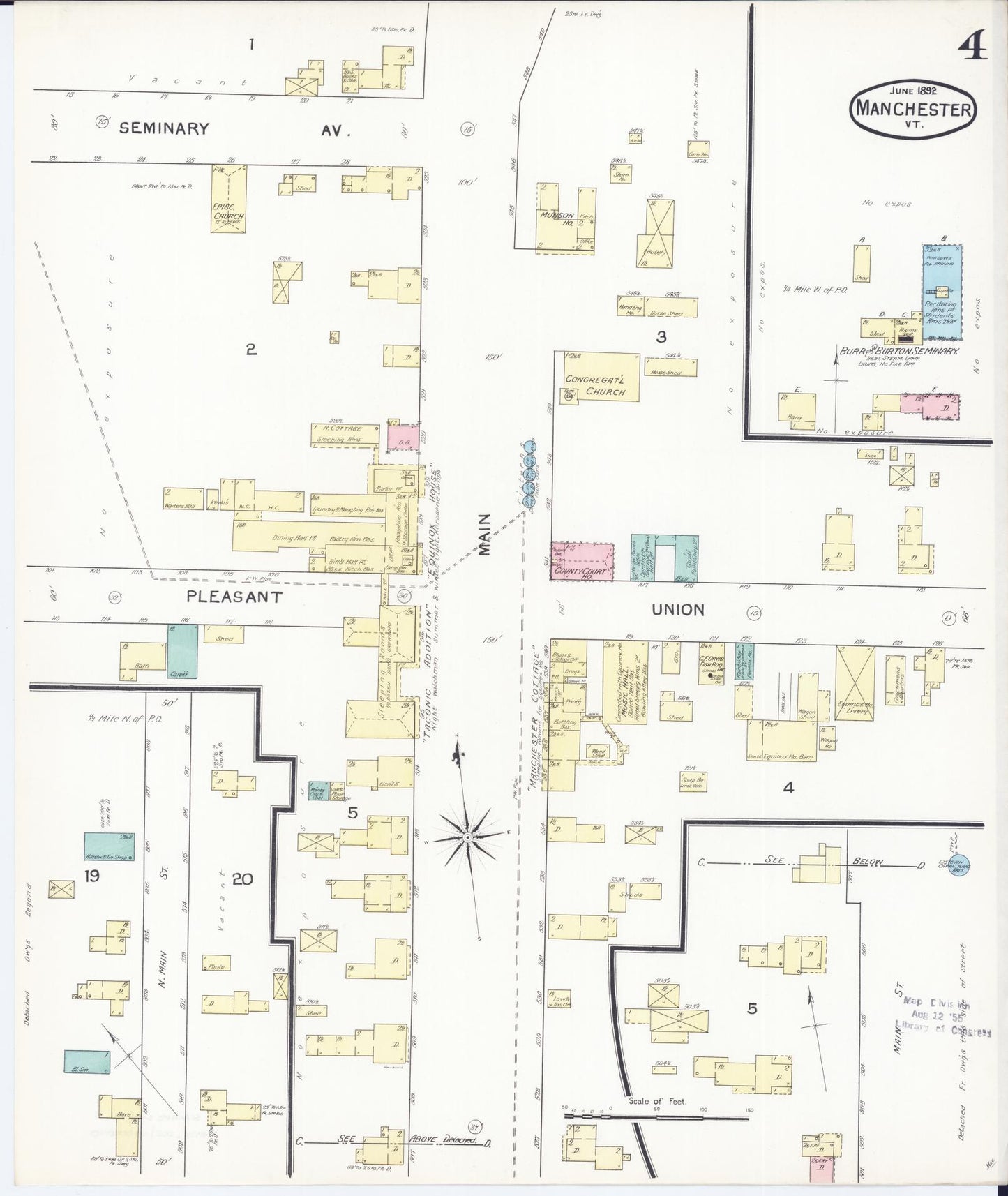Sanborn Fire Insurance Map from Manchester, Bennington County, Vermont. (1892), Sheet 4 – Historic Sanborn Fire Insurance Map Print