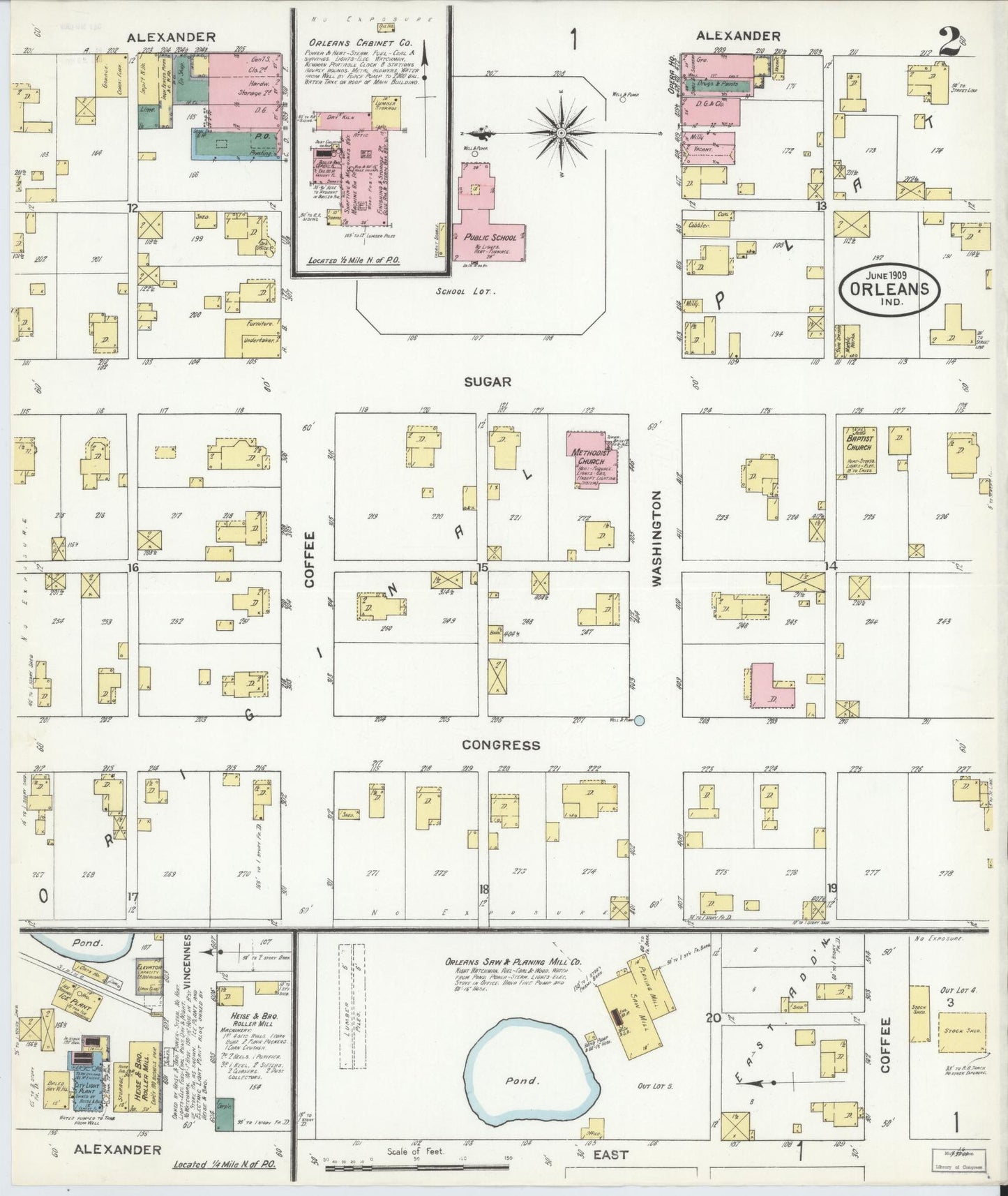 Sanborn Fire Insurance Map from Orleans, Orange County, Indiana (1909), Sheet #0002 - Complete Map Set gallery image, historic Sanborn map, vintage wall art, Indiana Indiana
