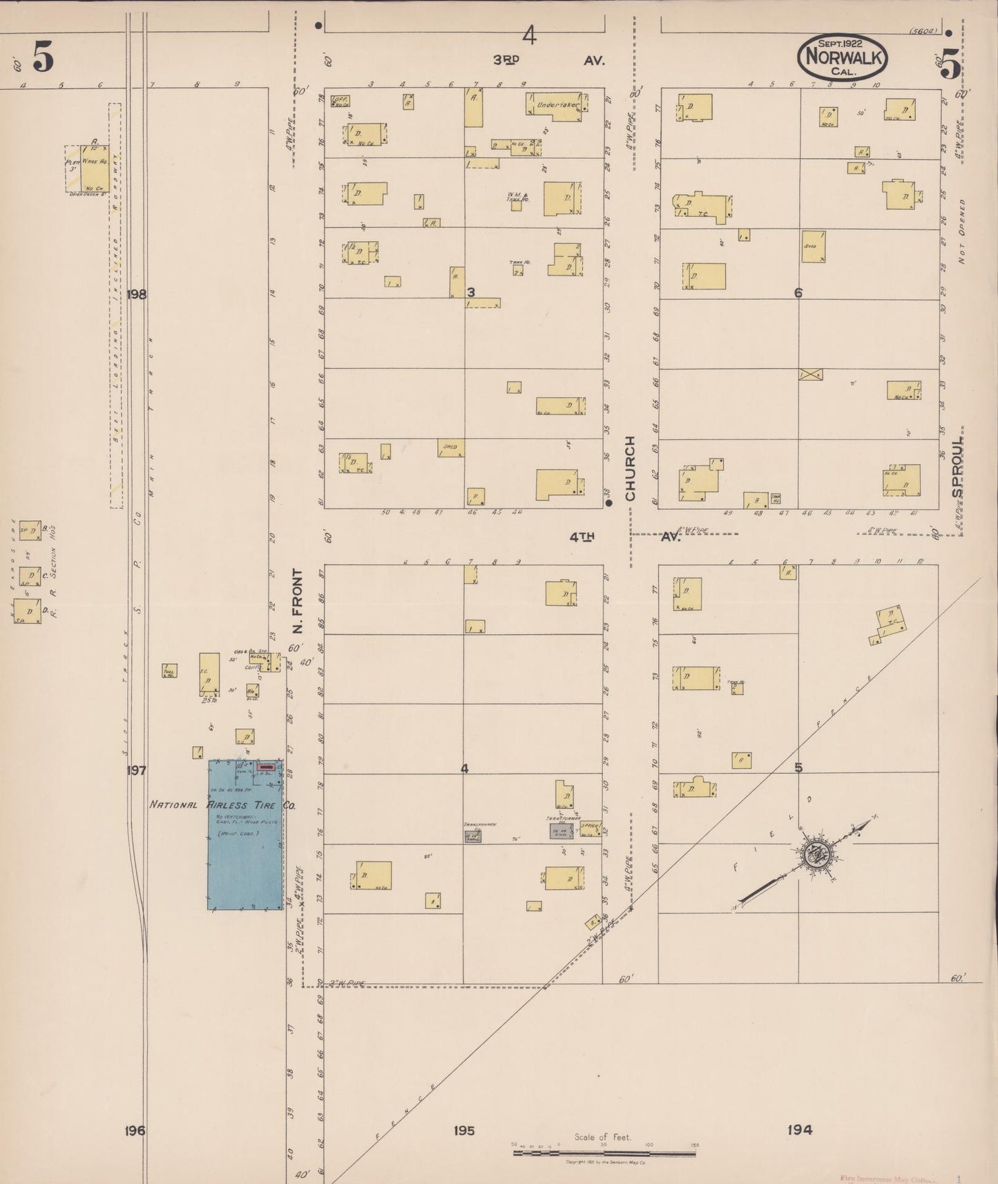 Sanborn Fire Insurance Map from Norwalk, Los Angeles County, California (1922), Sheet #0005 - Historic Sanborn Fire Insurance Map Print, vintage old map wall art, antique decor, genealogy gift, California California map
