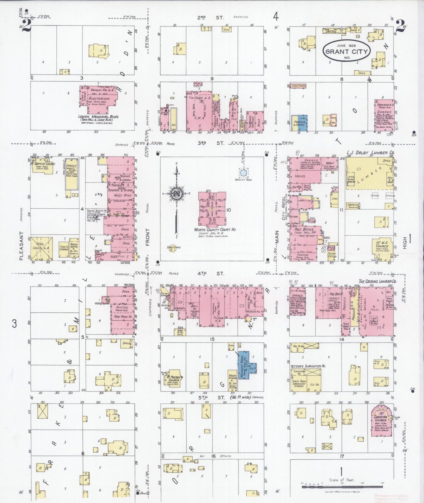 Sanborn Fire Insurance Map from Grant City, Worth County, Missouri (1928), Sheet #0002 - Historic Sanborn Fire Insurance Map Print, vintage old map wall art, antique decor, genealogy gift, Missouri Missouri map