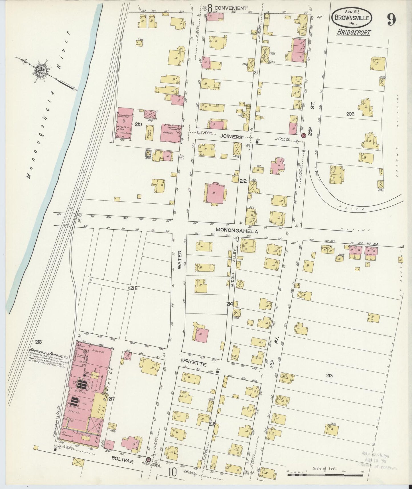 Sanborn Fire Insurance Map from Brownsville, Fayette County, Pennsylvania (1913), Sheet #0009 - Historic Sanborn Fire Insurance Map Print, vintage old map wall art, antique decor, genealogy gift, Pennsylvania Pennsylvania map