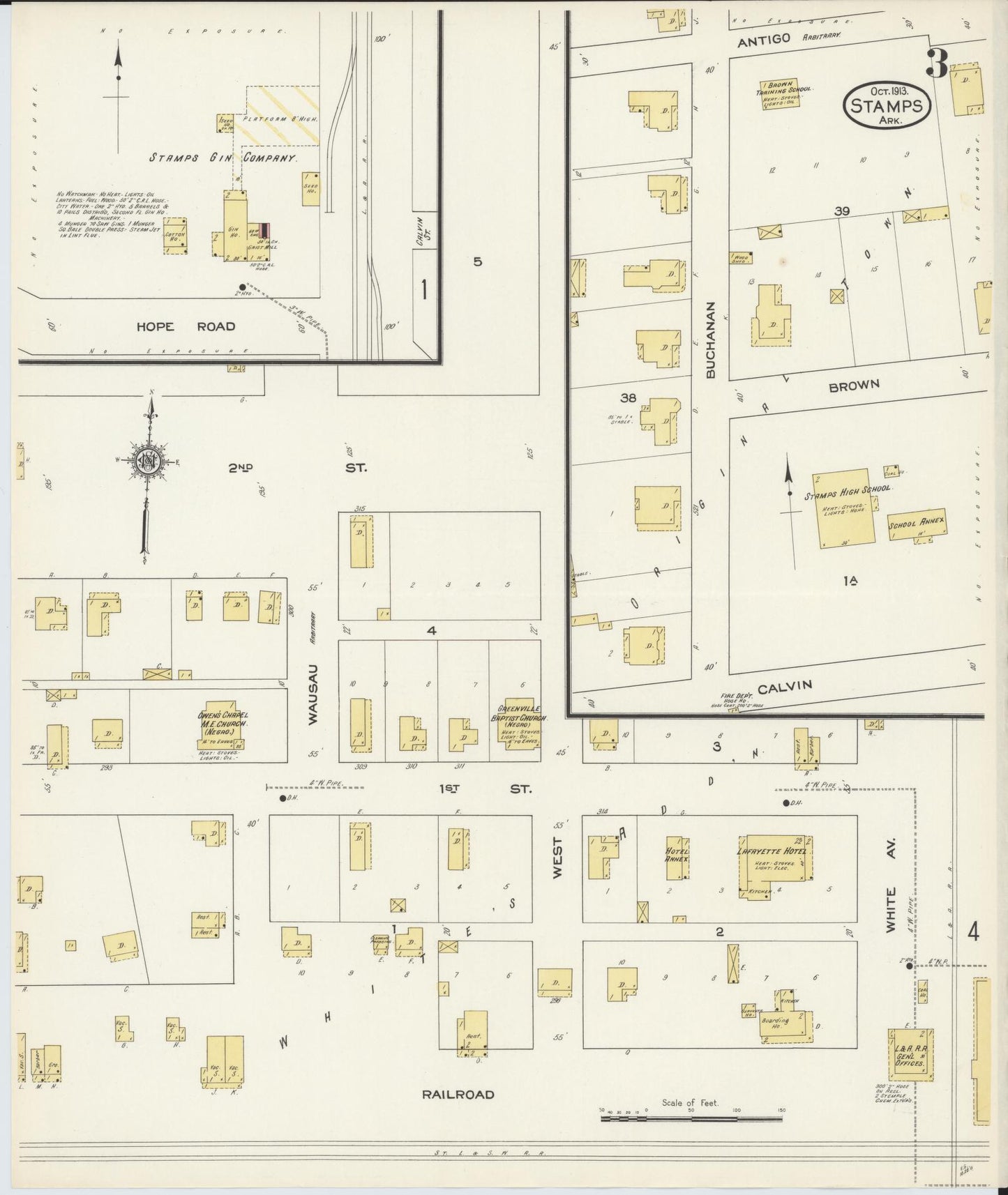 Sanborn Fire Insurance Map from Stamps, Lafayette County, Arkansas (1913), Sheet #0003 - Historic Sanborn Fire Insurance Map Print, vintage old map wall art, antique decor, genealogy gift, Arkansas Arkansas map