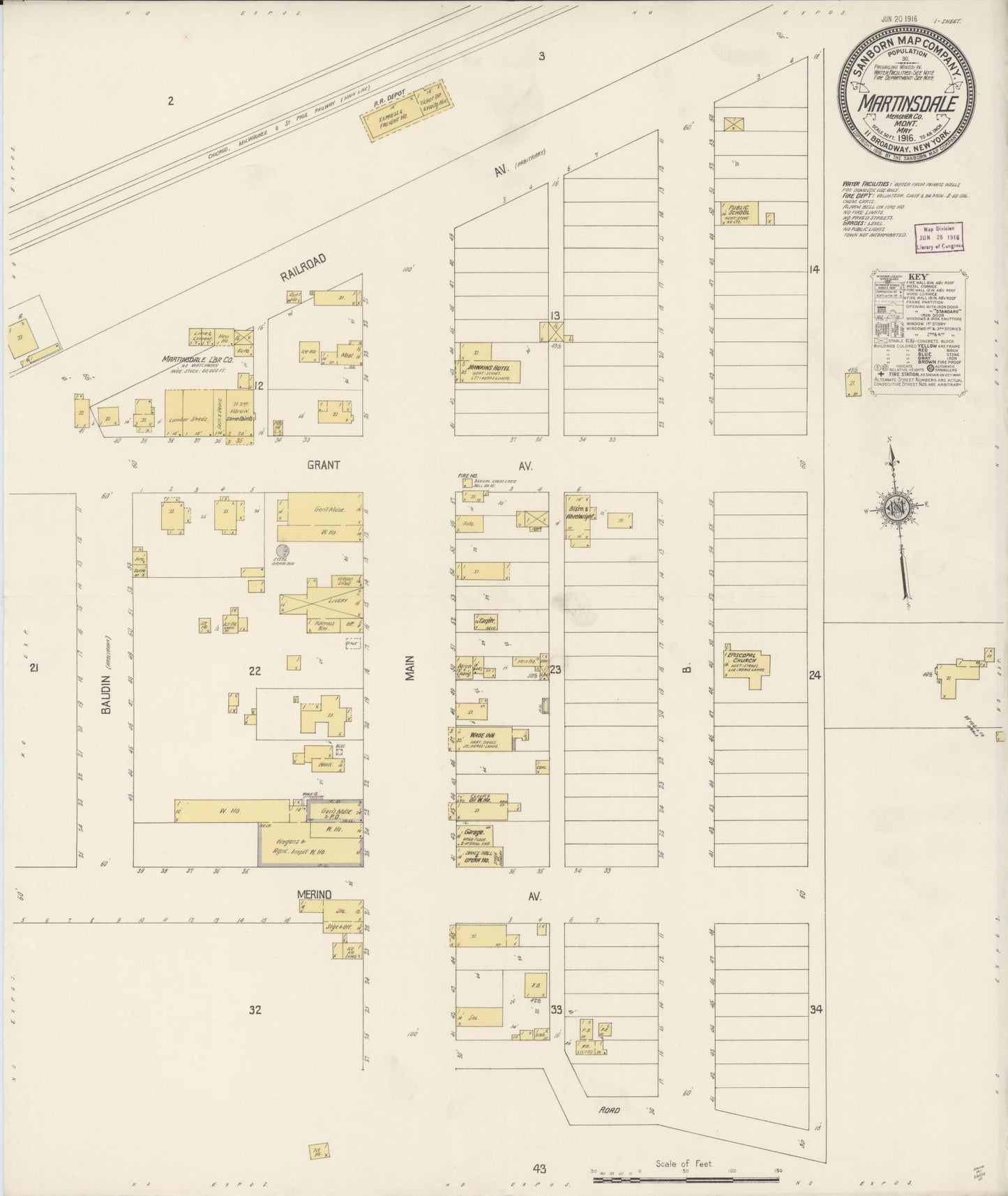 Sanborn Fire Insurance Map from Martinsdale, Meagher County, Montana (1916), Sheet #0001 - Historic Sanborn Fire Insurance Map Print, vintage old map wall art, antique decor, genealogy gift, Montana Montana map