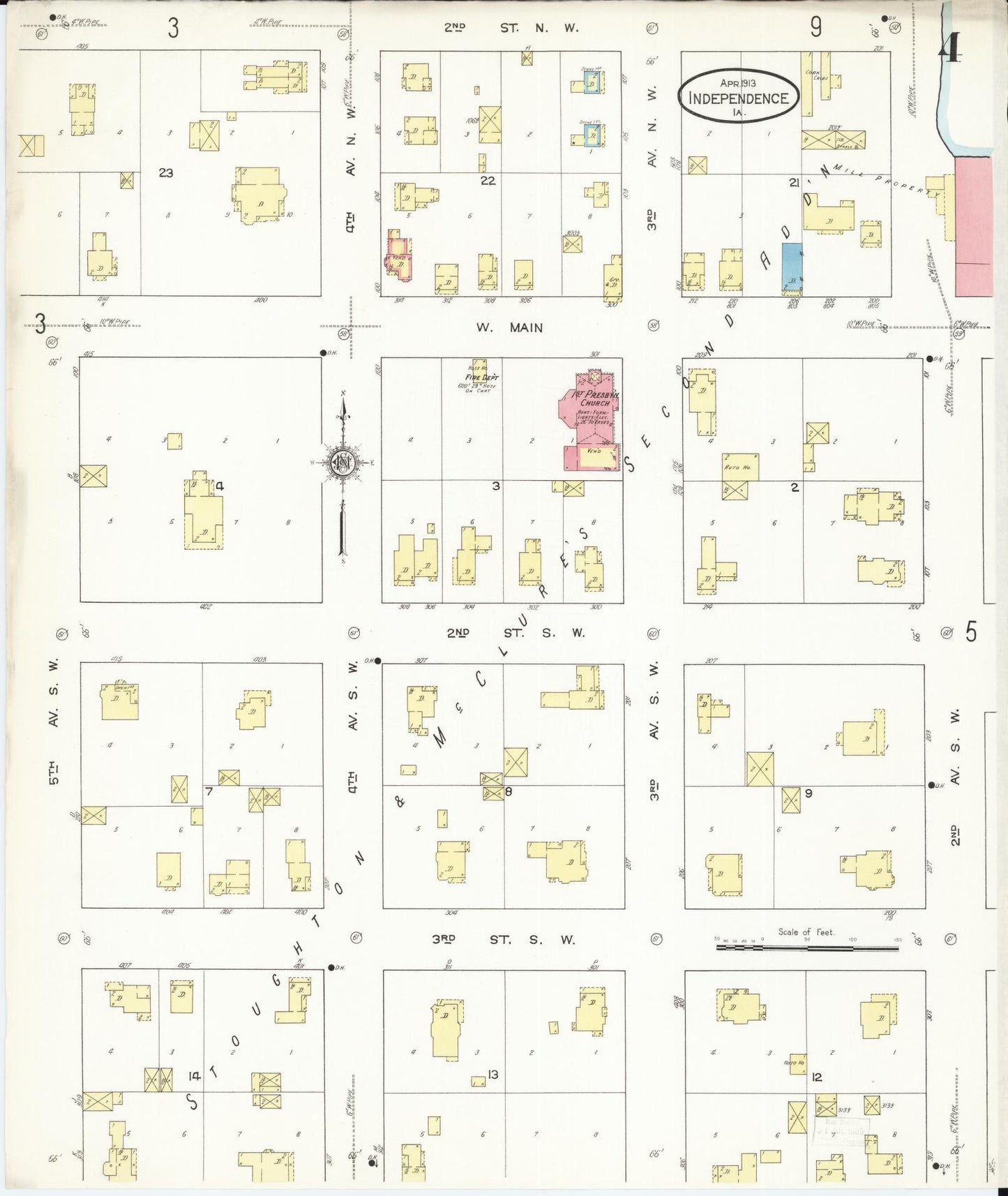 Sanborn Fire Insurance Map from Independence, Buchanan County, Iowa (1913), Sheet #0004 - Historic Sanborn Fire Insurance Map Print, vintage old map wall art