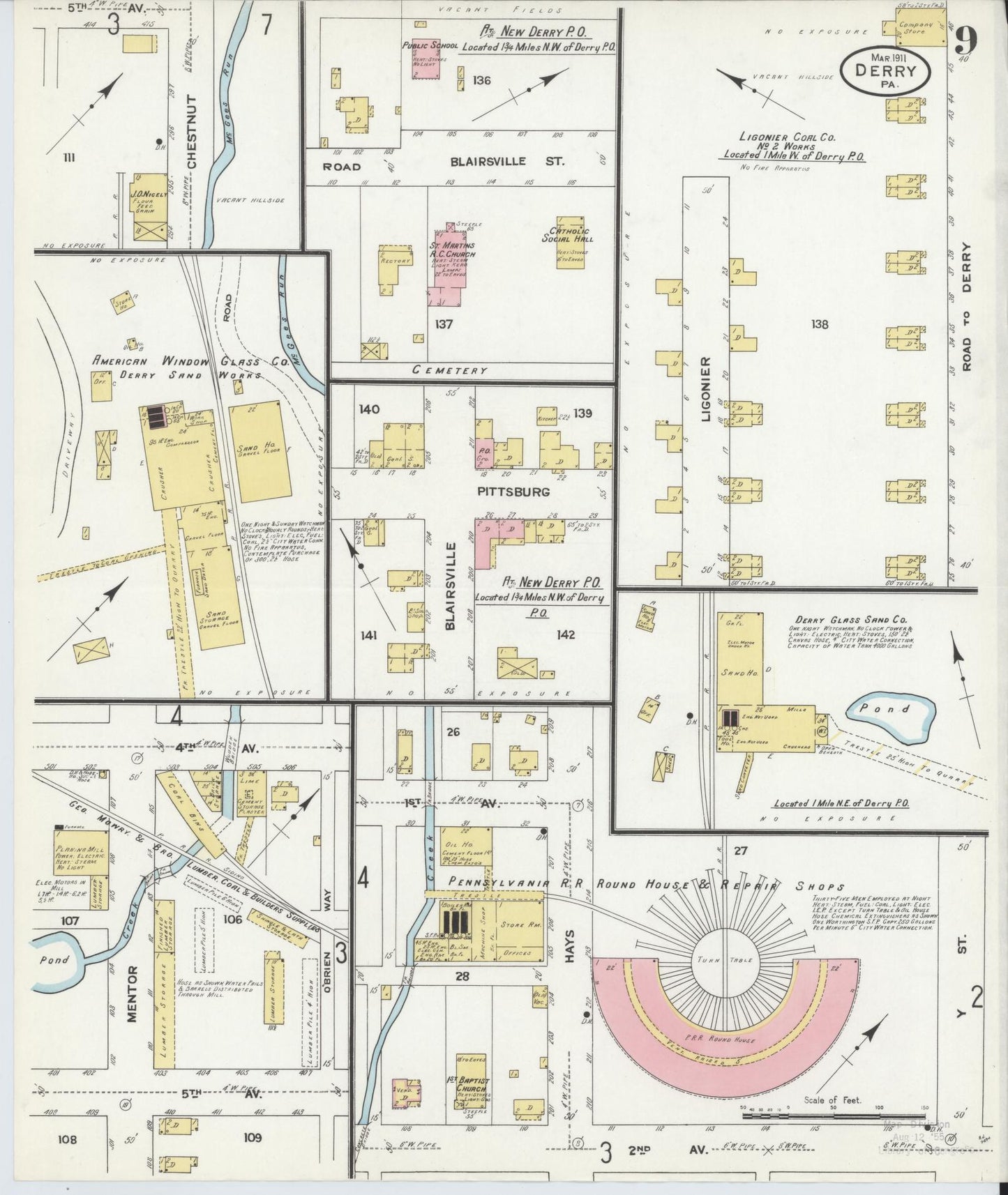 Sanborn Fire Insurance Map from Derry, Westmoreland County, Pennsylvania (1911), Sheet #0009 - Historic Sanborn Fire Insurance Map Print, vintage old map wall art, antique decor, genealogy gift, Pennsylvania Pennsylvania map