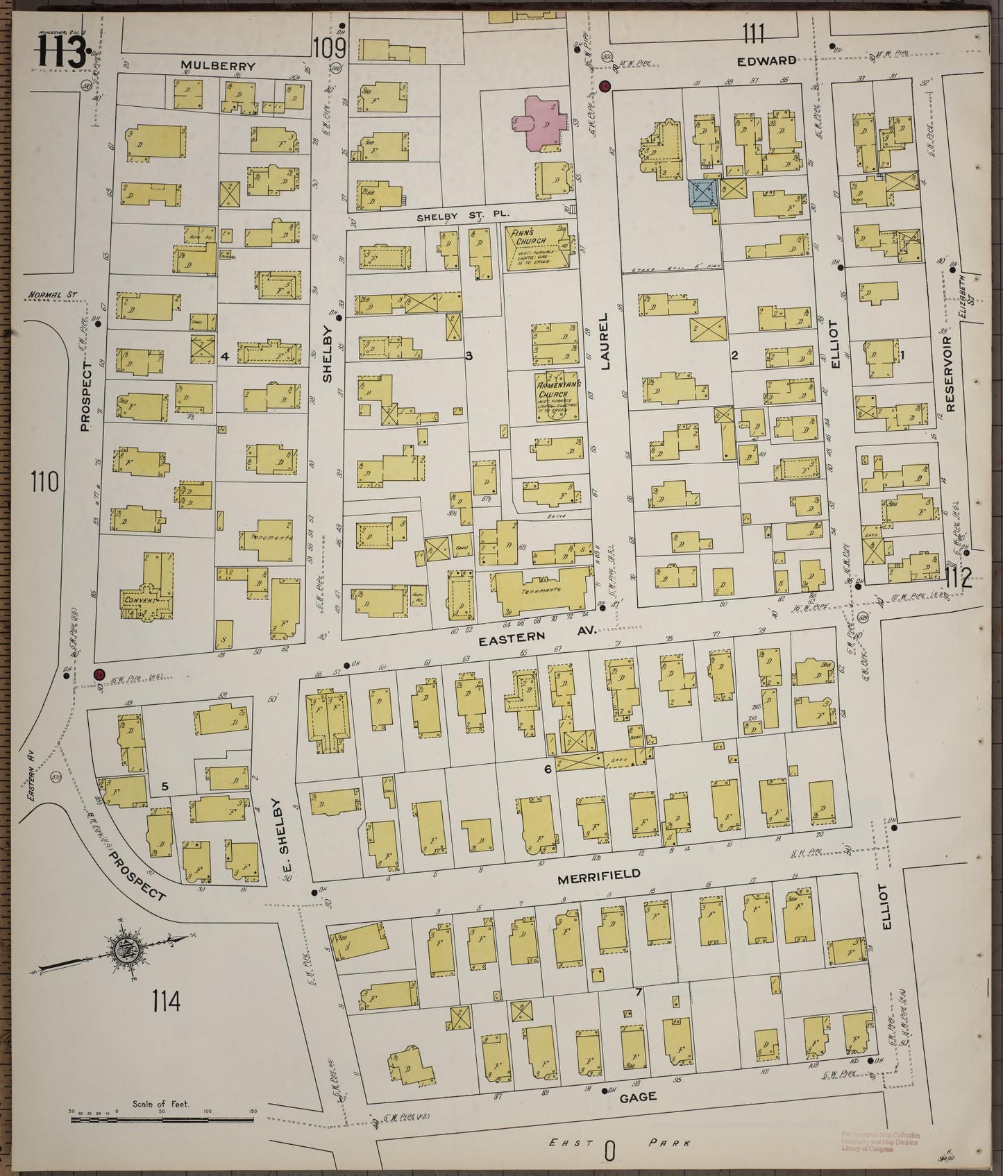 Sanborn Fire Insurance Map from Worcester, Worcester County, Massachusetts (1910), Sheet #0113 - Historic Sanborn Fire Insurance Map Print, vintage old map wall art, antique decor, genealogy gift, Massachusetts Massachusetts map