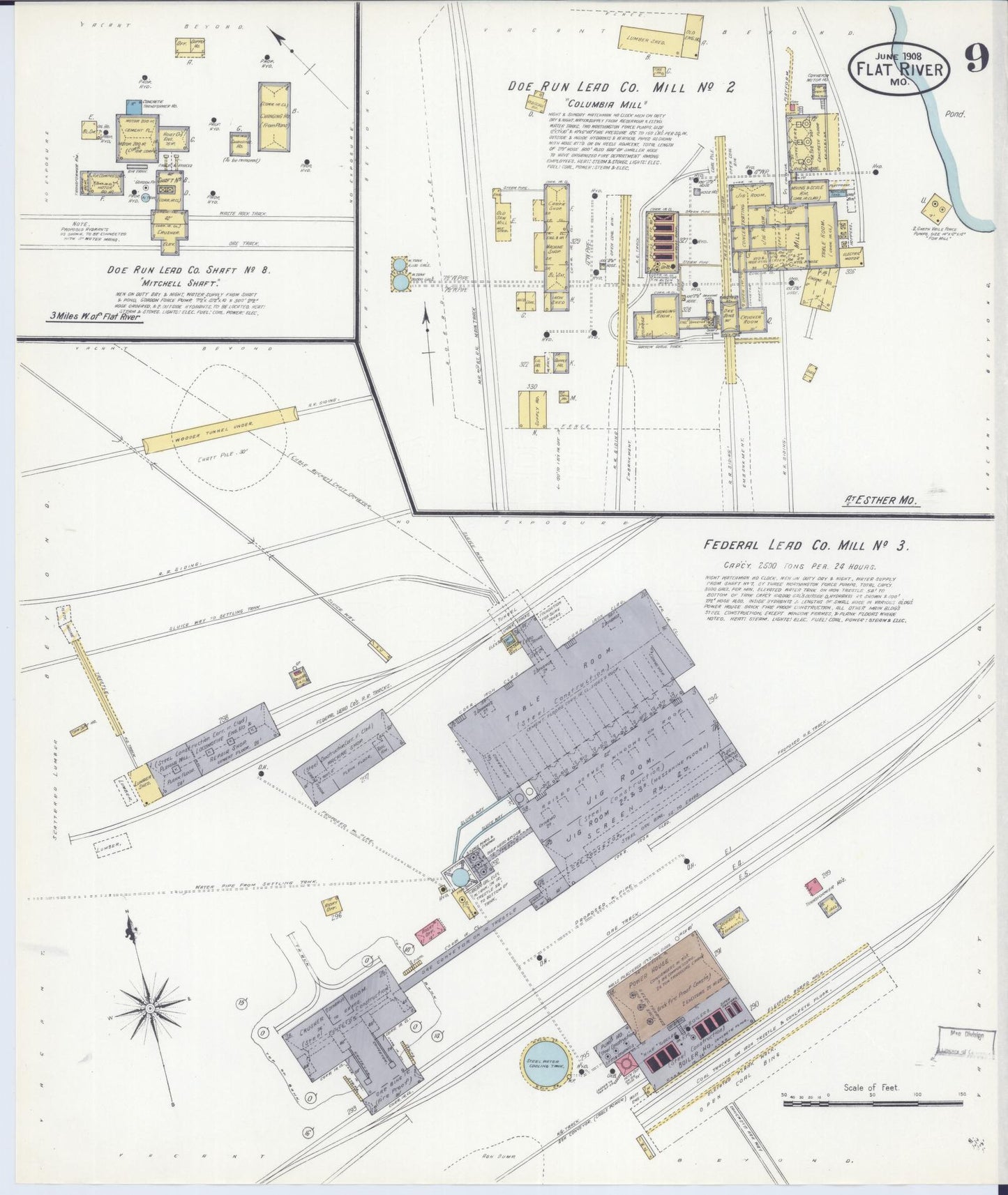 Sanborn Fire Insurance Map from Flat River, Saint Francois County, Missouri (1908), Sheet #0009 - Historic Sanborn Fire Insurance Map Print, vintage old map wall art, antique decor, genealogy gift, Missouri Missouri map
