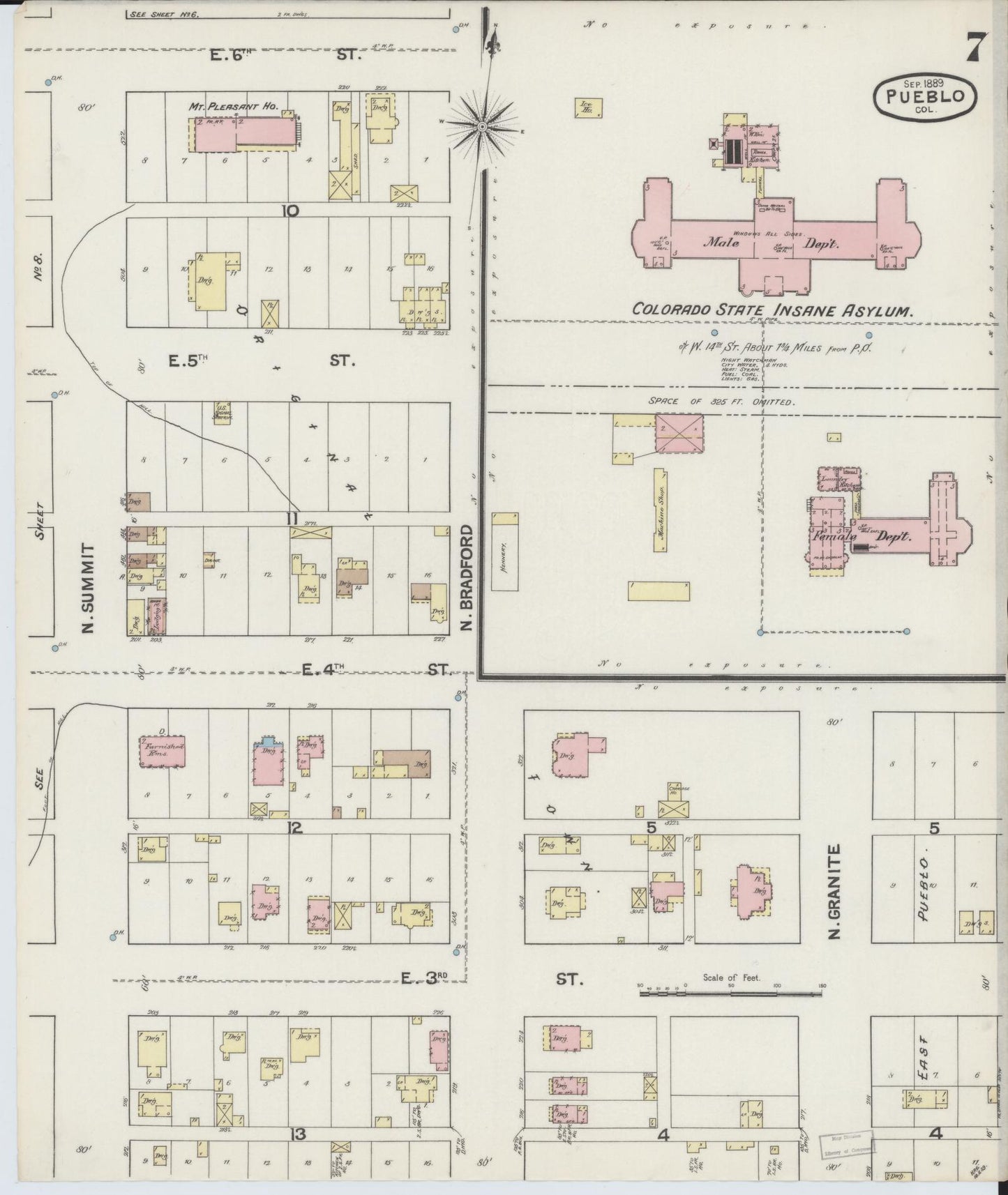 Sanborn Fire Insurance Map from Pueblo, Pueblo County, Colorado (1889), Sheet #0007 - Historic Sanborn Fire Insurance Map Print, vintage old map wall art, antique decor, genealogy gift, Colorado Colorado map