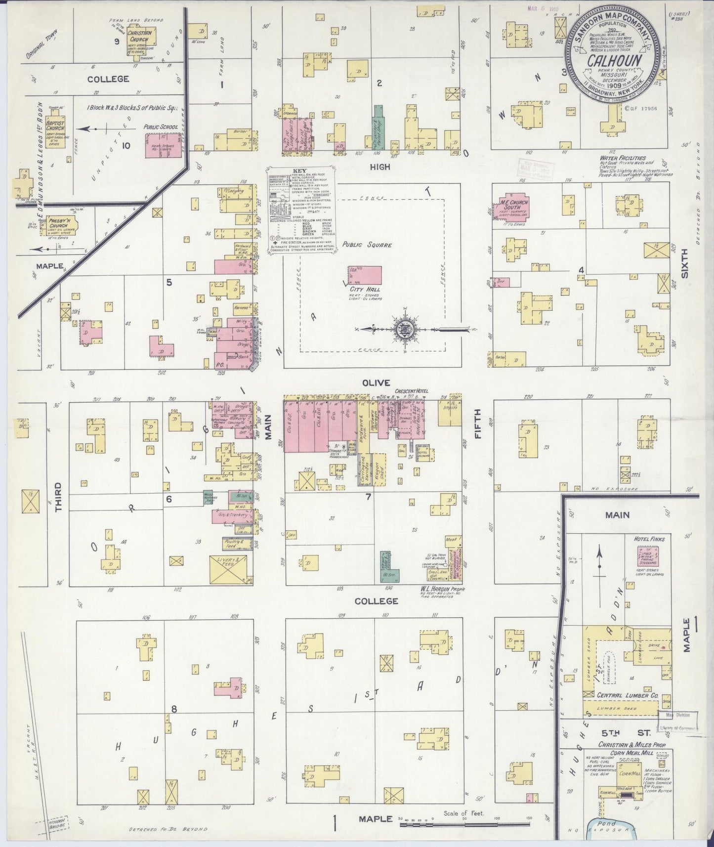 Sanborn Fire Insurance Map from Calhoun, Henry County, Missouri (1909), Sheet #0001 - Historic Sanborn Fire Insurance Map Print, vintage old map wall art, antique decor, genealogy gift, Missouri Missouri map