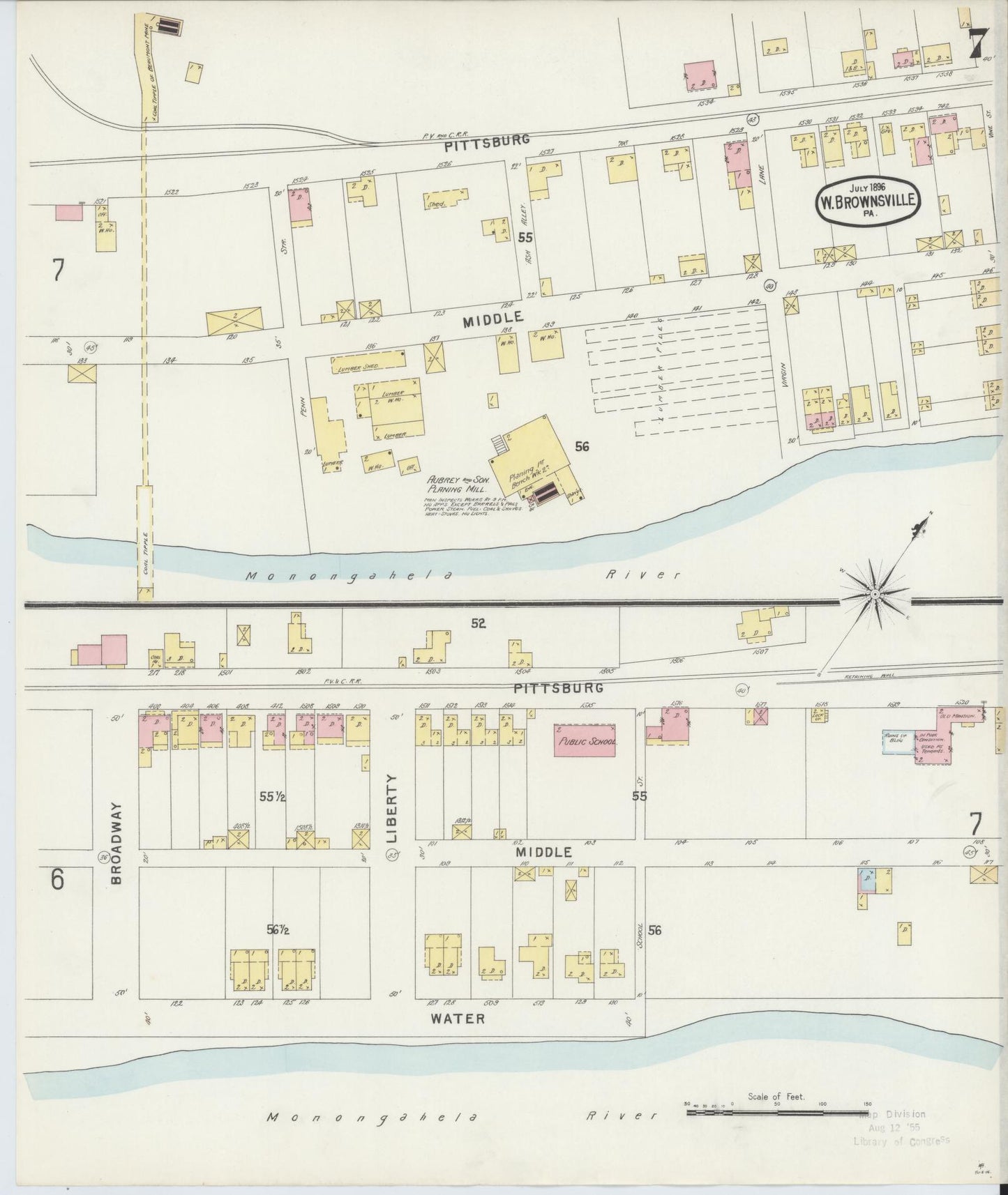 Sanborn Fire Insurance Map from Brownsville, Fayette County, Pennsylvania (1896), Sheet #0007 - Historic Sanborn Fire Insurance Map Print, vintage old map wall art, antique decor, genealogy gift, Pennsylvania Pennsylvania map