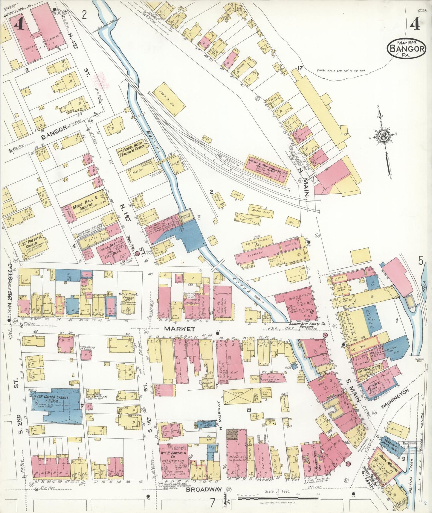 Sanborn Fire Insurance Map from Bangor, Northampton County, Pennsylvania (1923), Sheet #0004 - Historic Sanborn Fire Insurance Map Print, vintage old map wall art, antique decor, genealogy gift, Pennsylvania Pennsylvania map