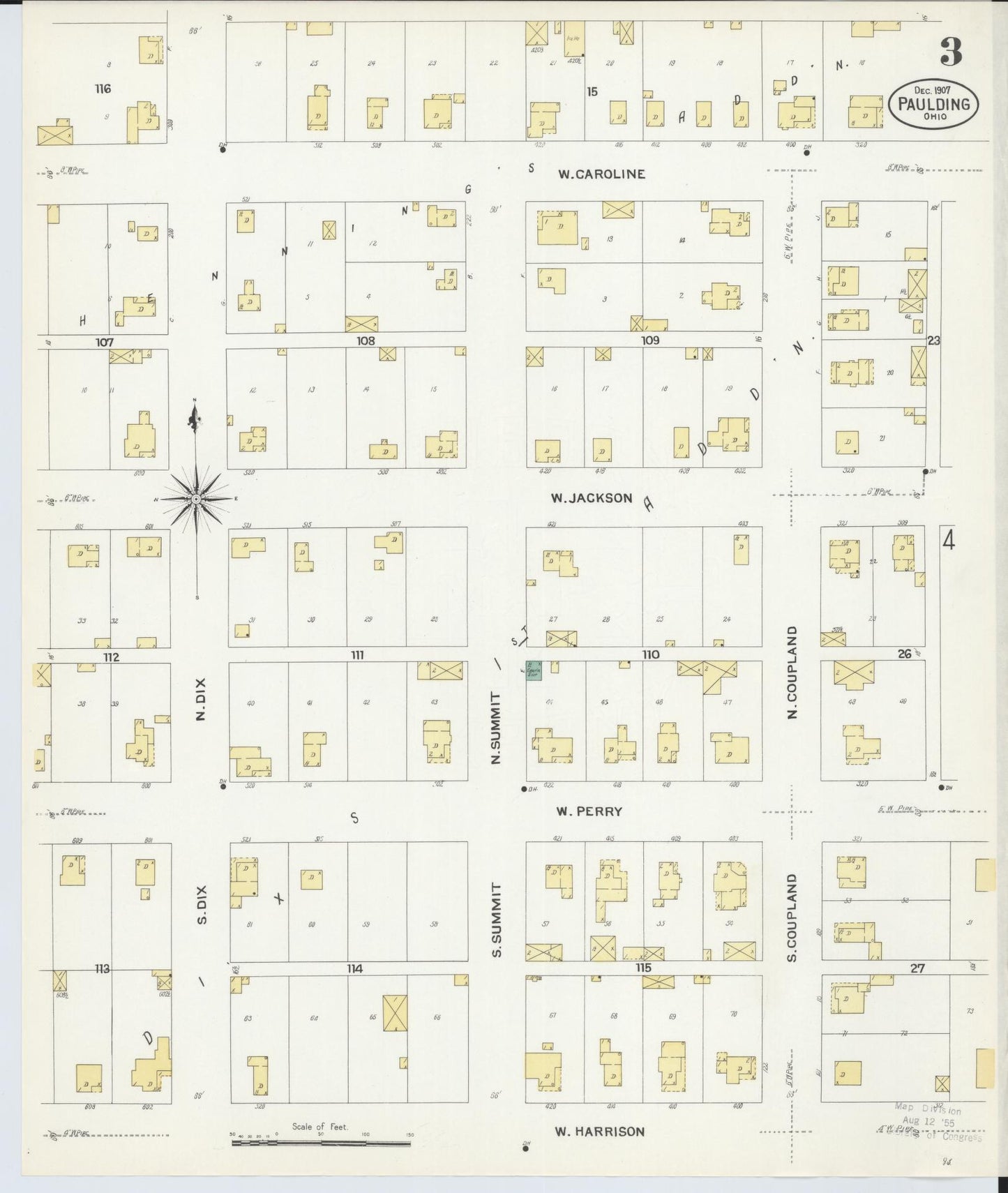 Sanborn Fire Insurance Map from Paulding, Paulding County, Ohio (1907), Sheet #0003 - Historic Sanborn Fire Insurance Map Print, vintage old map wall art, antique decor, genealogy gift, Ohio Ohio map