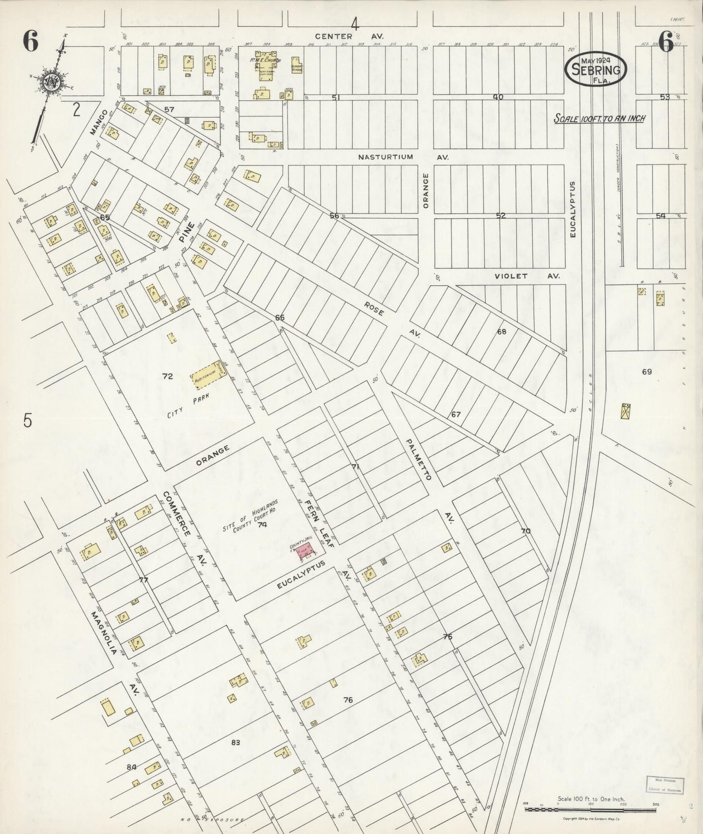 Sanborn Fire Insurance Map from Sebring, Highlands County, Florida (1924), Sheet #0006 - Historic Sanborn Fire Insurance Map Print, vintage old map wall art, antique decor, genealogy gift, Florida Florida map