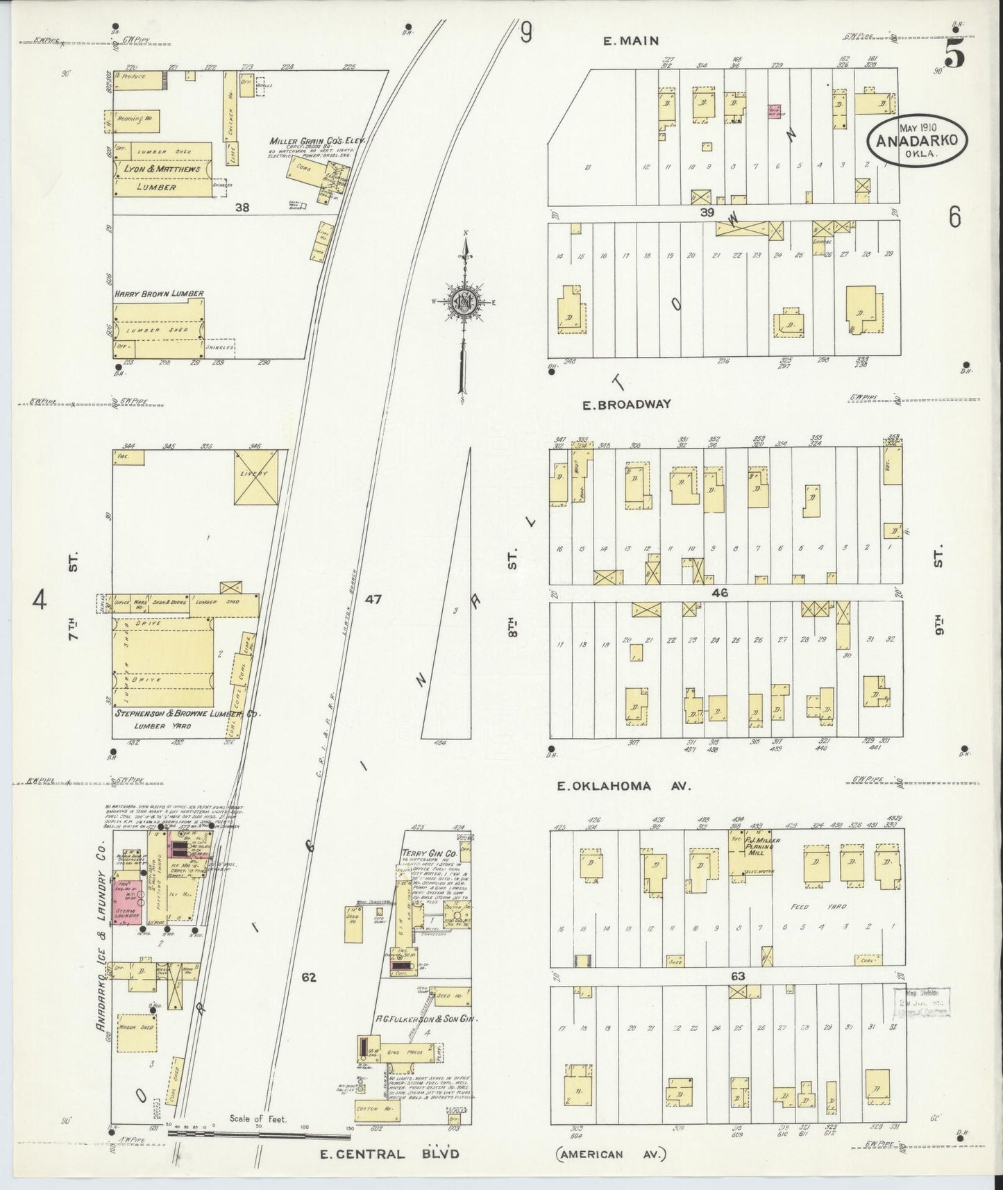 Sanborn Fire Insurance Map from Anadarko, Caddo County, Oklahoma (1910), Sheet #0005 - Historic Sanborn Fire Insurance Map Print, vintage old map wall art, antique decor, genealogy gift, Oklahoma Oklahoma map