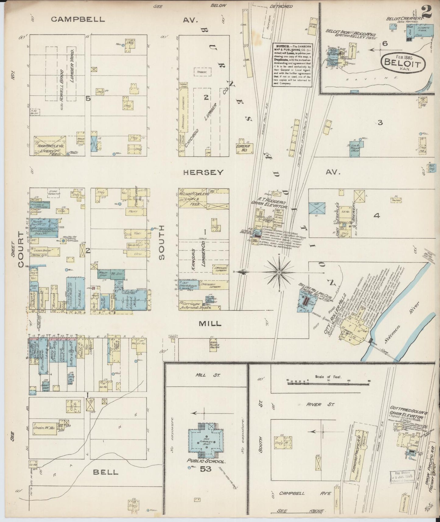 Sanborn Fire Insurance Map from Beloit, Mitchell County, Kansas (1885), Sheet #0002 - Historic Sanborn Fire Insurance Map Print, vintage old map wall art, antique decor, genealogy gift, Kansas Kansas map