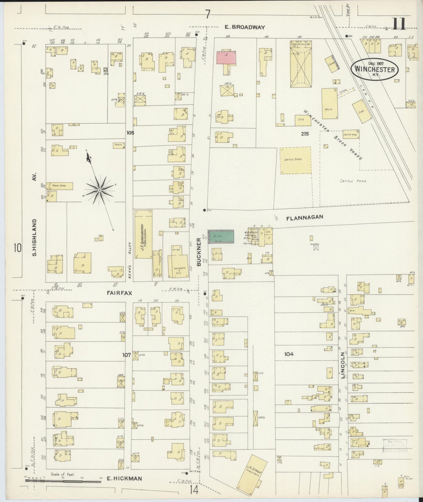 Sanborn Fire Insurance Map from Winchester, Clark County, Kentucky (1907), Sheet #0011 - Historic Sanborn Fire Insurance Map Print, vintage old map wall art, antique decor, genealogy gift, Kentucky Kentucky map