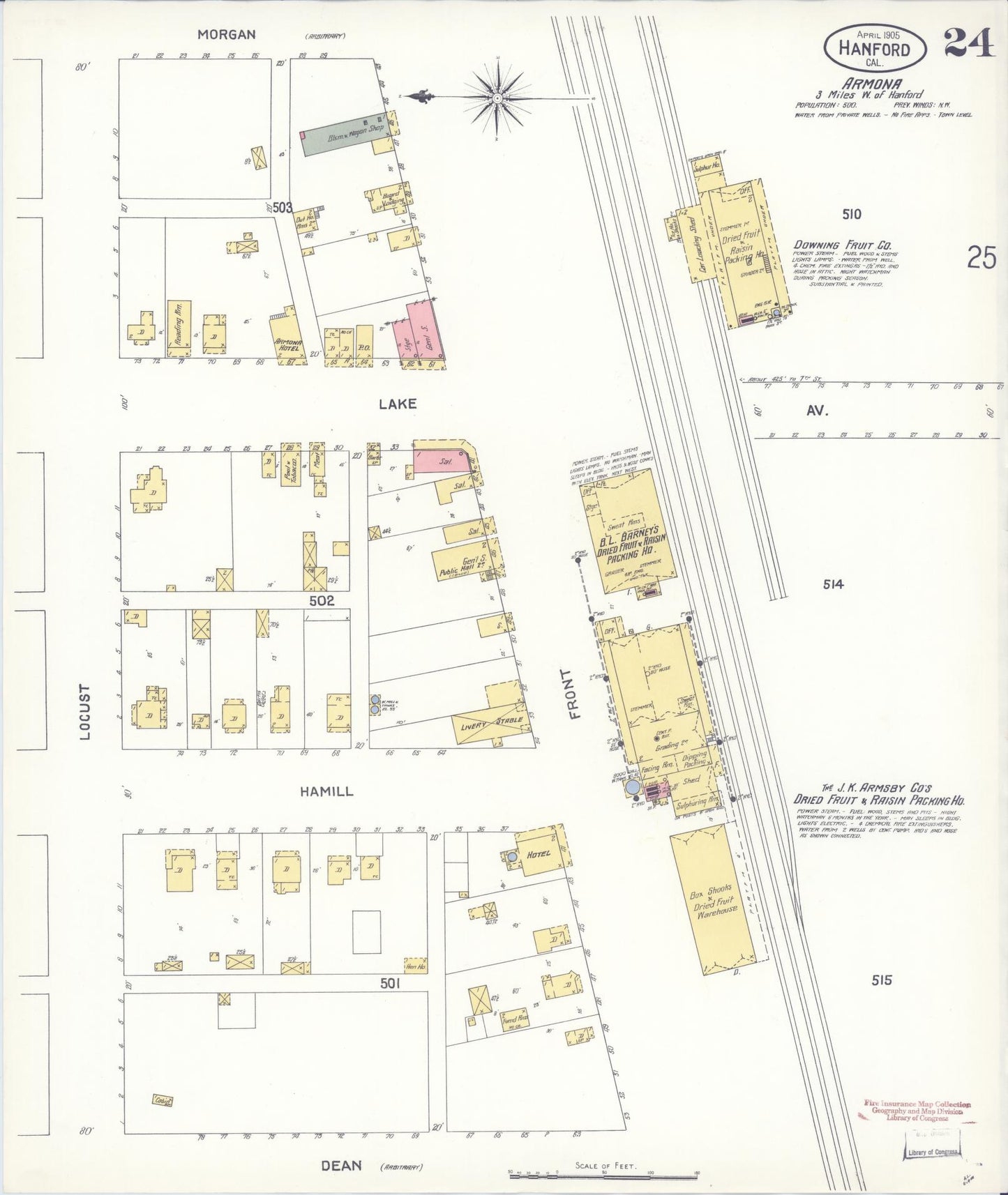 Sanborn Fire Insurance Map from Hanford, Kings County, California (1905), Sheet #0024 - Historic Sanborn Fire Insurance Map Print, vintage old map wall art, antique decor, genealogy gift, California California map