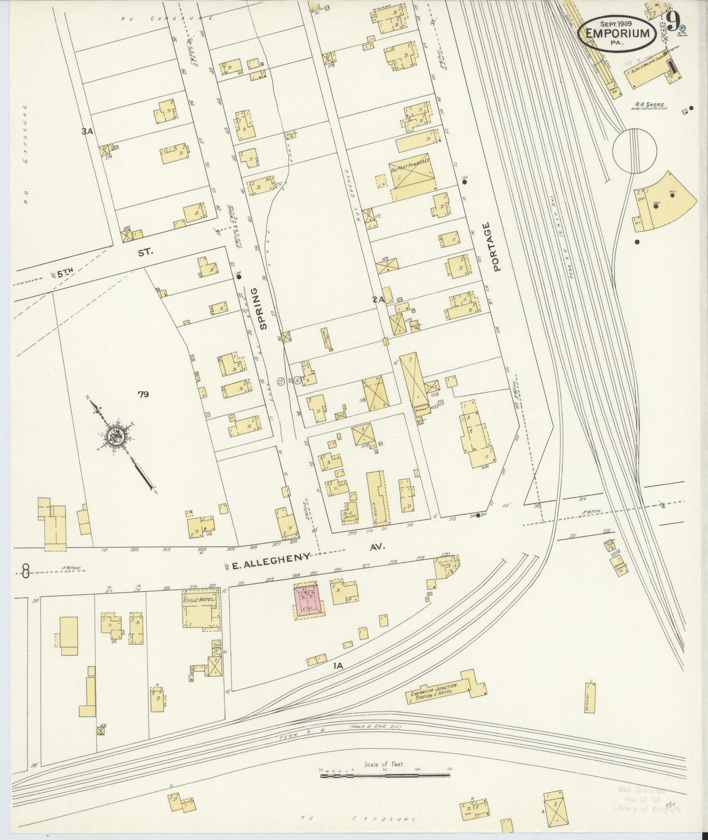 Sanborn Fire Insurance Map from Emporium, Cameron County, Pennsylvania (1909), Sheet #0009 - Historic Sanborn Fire Insurance Map Print, vintage old map wall art, antique decor, genealogy gift, Pennsylvania Pennsylvania map