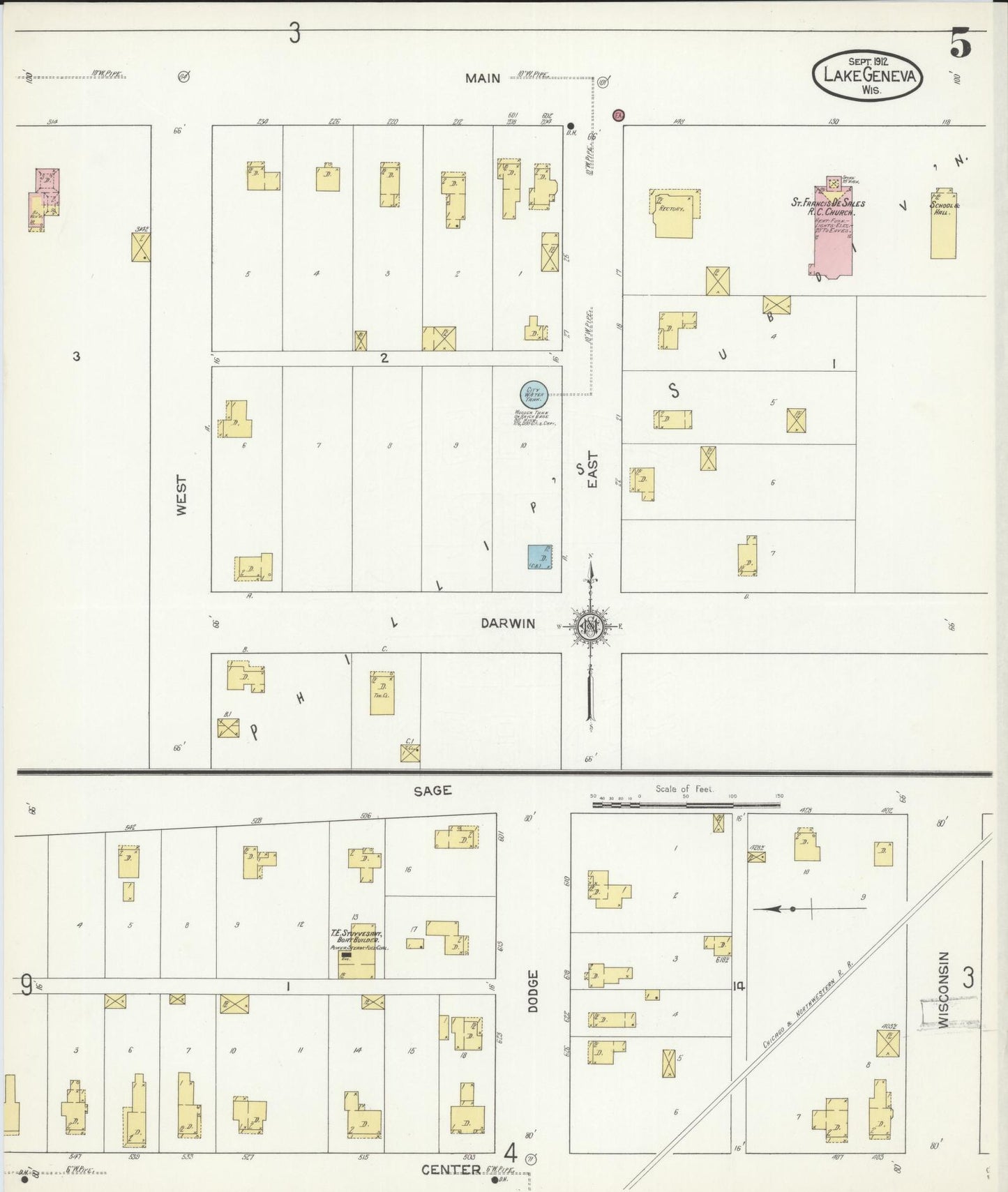 Sanborn Fire Insurance Map from Lake Geneva, Walworth County, Wisconsin (1912), Sheet #0005 - Historic Sanborn Fire Insurance Map Print, vintage old map wall art, antique decor, genealogy gift, Wisconsin Wisconsin map