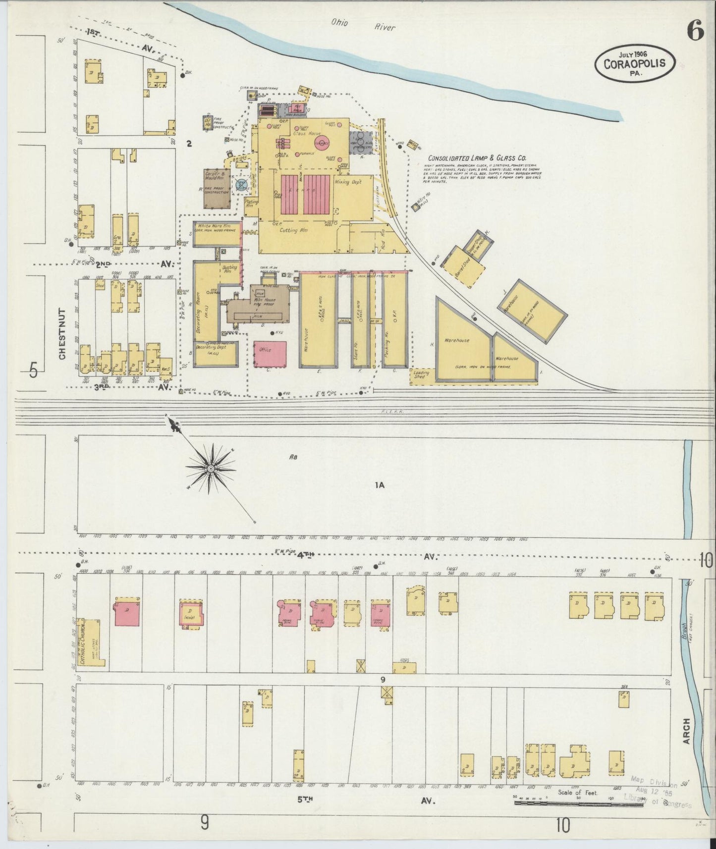 Sanborn Fire Insurance Map from Coraopolis, Allegheny County, Pennsylvania (1906), Sheet #0006 - Historic Sanborn Fire Insurance Map Print, vintage old map wall art, antique decor, genealogy gift, Pennsylvania Pennsylvania map